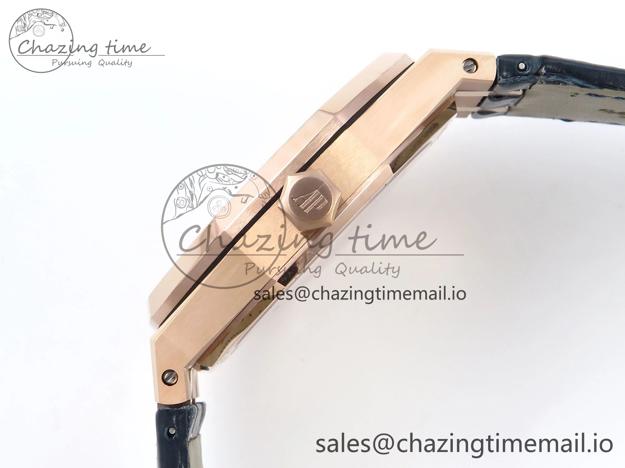 Royal Oak 15510 RG APSF 1:1 Best Edition Blue Dial on Blue Leather Strap SA4302 Super Clone V2 (SW Dial)