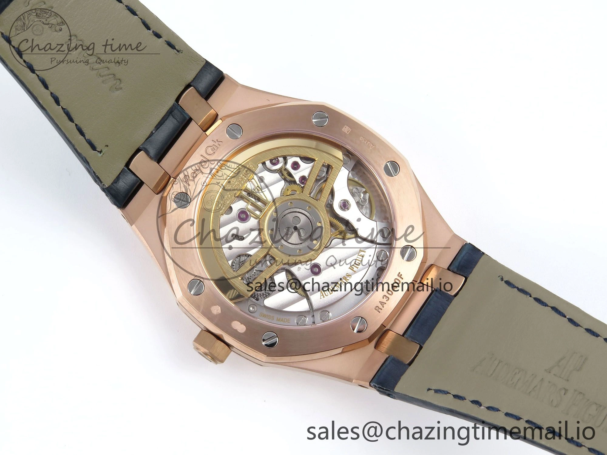 Royal Oak 15510 RG APSF 1:1 Best Edition Blue Dial on Blue Leather Strap SA4302 Super Clone V2 (SW Dial)