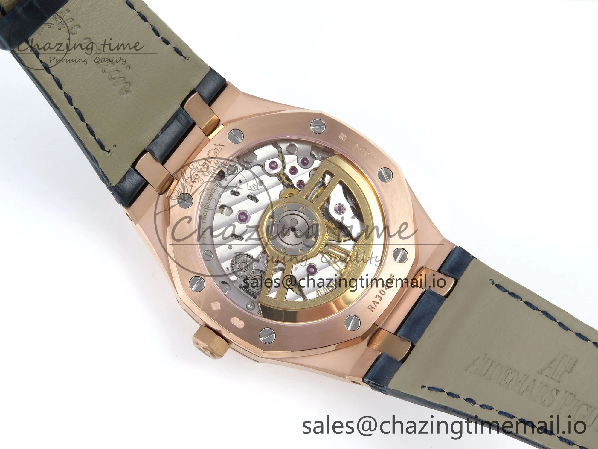 Royal Oak 15510 RG APSF 1:1 Best Edition Blue Dial on Blue Leather Strap SA4302 Super Clone V2 (SW Dial)