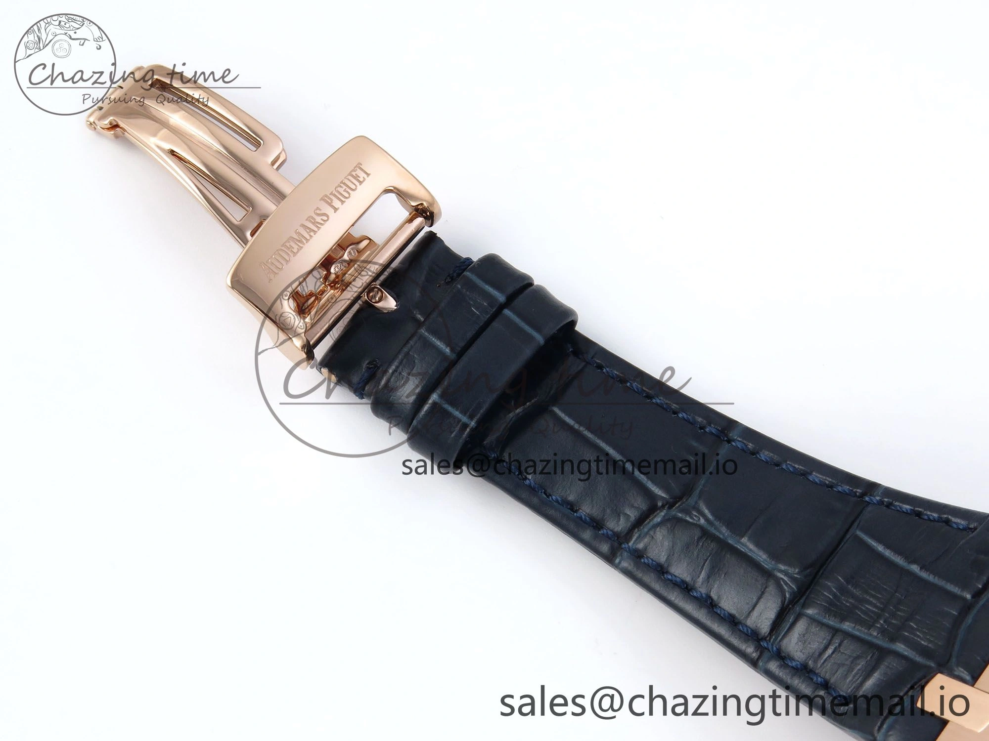 Royal Oak 15510 RG APSF 1:1 Best Edition Blue Dial on Blue Leather Strap SA4302 Super Clone V2 (SW Dial)