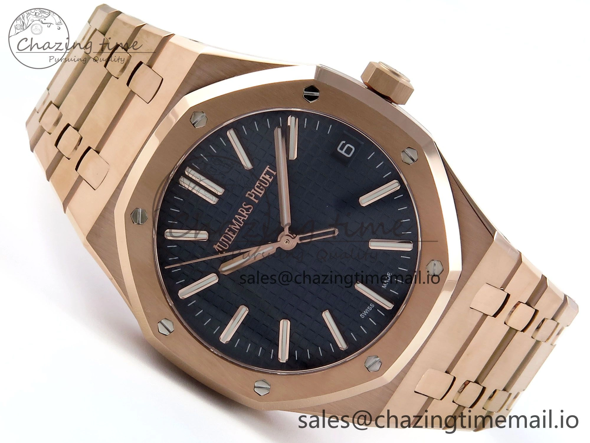 Royal Oak 15510 RG APSF 1:1 Best Edition Blue Dial on RG Bracelet SA4302 Super Clone V2 (SW Dial)