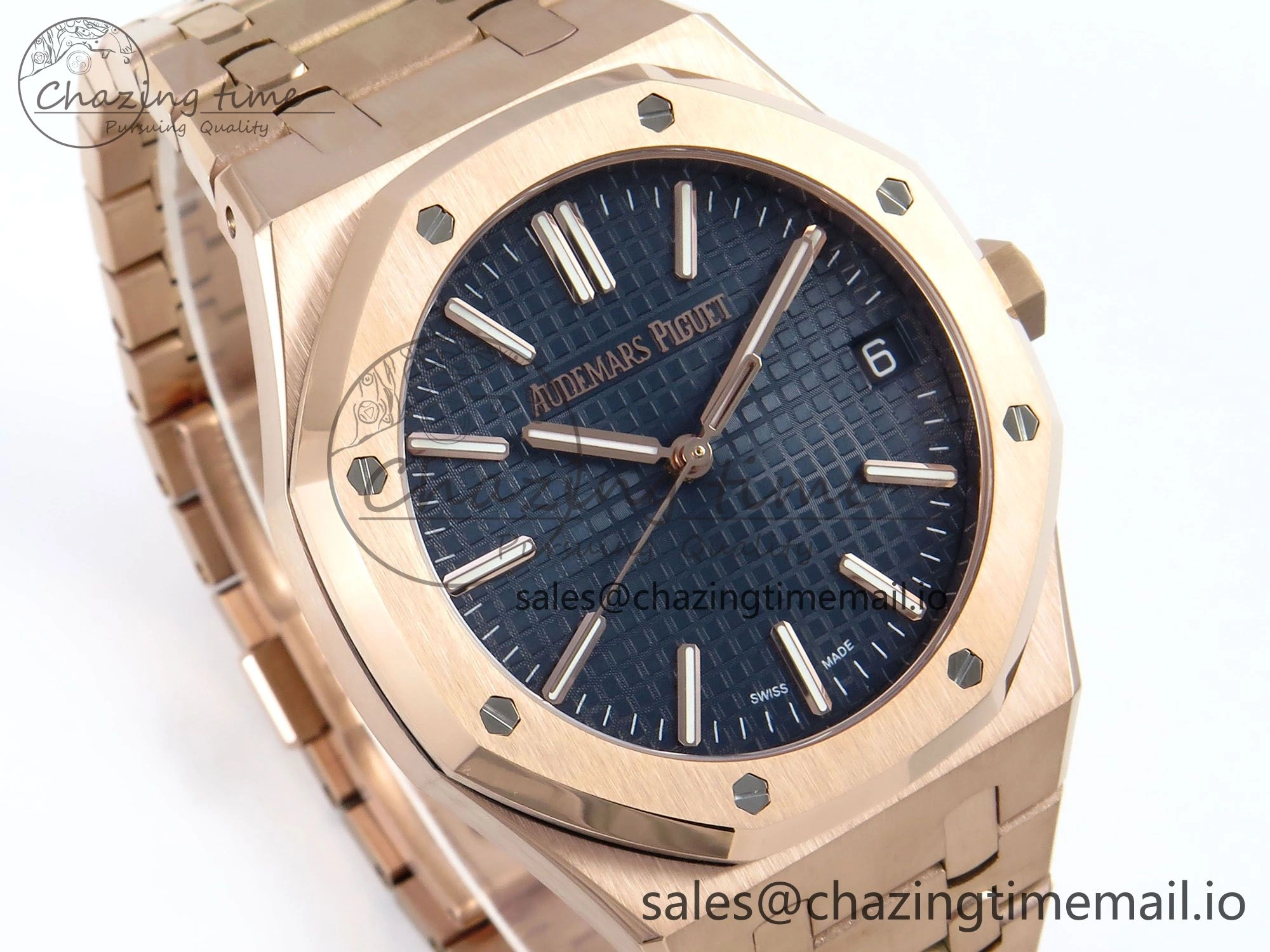 Royal Oak 15510 RG APSF 1:1 Best Edition Blue Dial on RG Bracelet SA4302 Super Clone V2 (SW Dial)