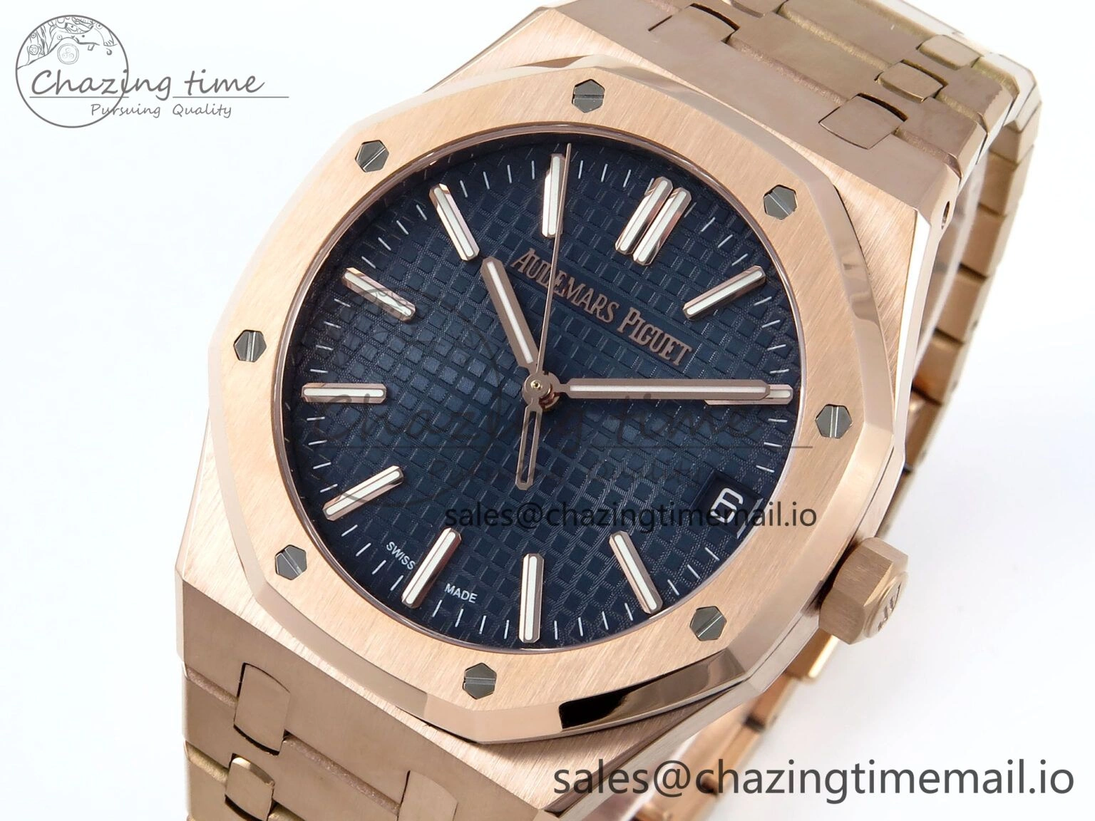 Royal Oak 15510 RG APSF 1:1 Best Edition Blue Dial on RG Bracelet SA4302 Super Clone V2 (SW Dial)