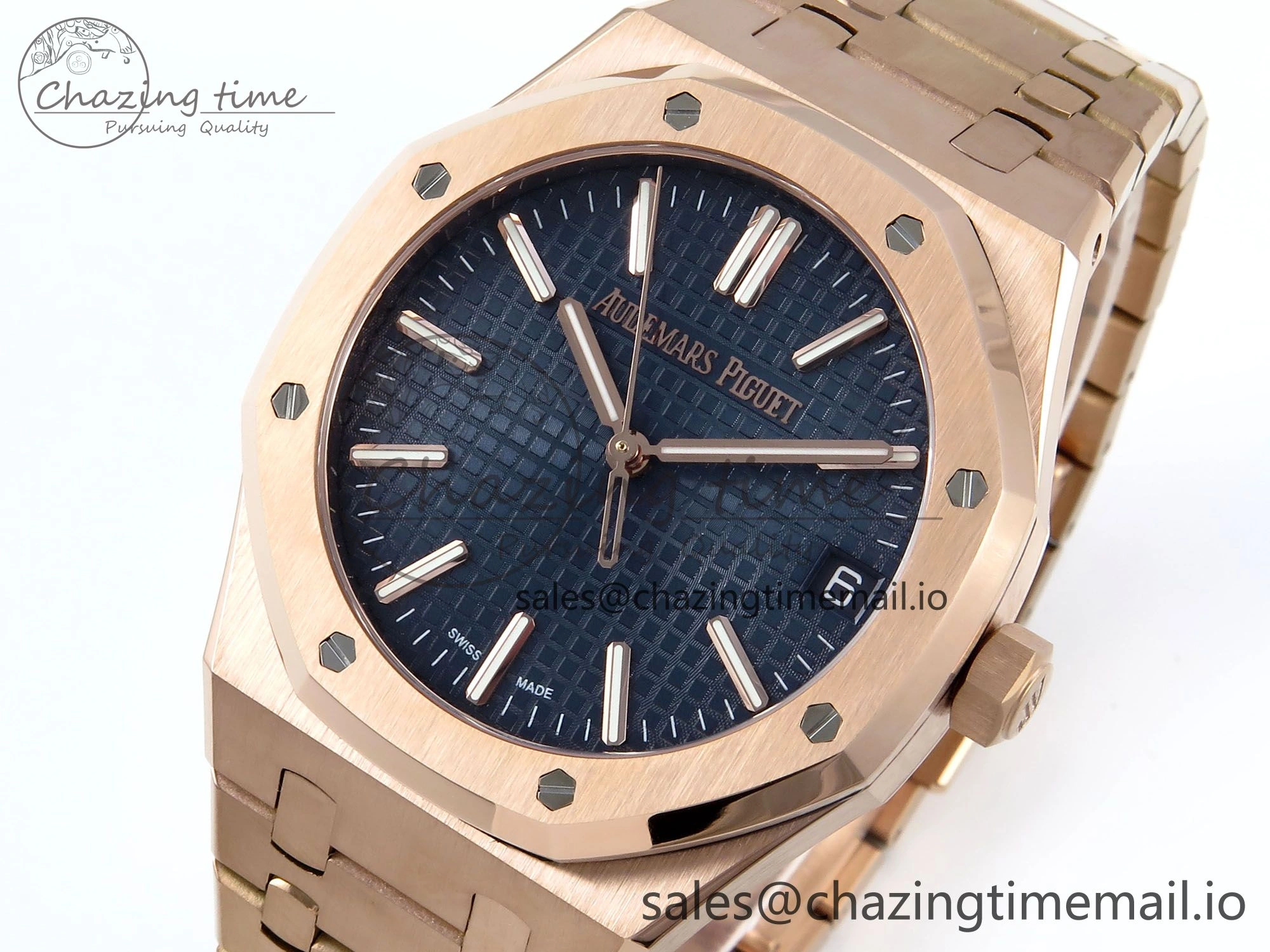 Royal Oak 15510 RG APSF 1:1 Best Edition Blue Dial on RG Bracelet SA4302 Super Clone V2 (SW Dial)