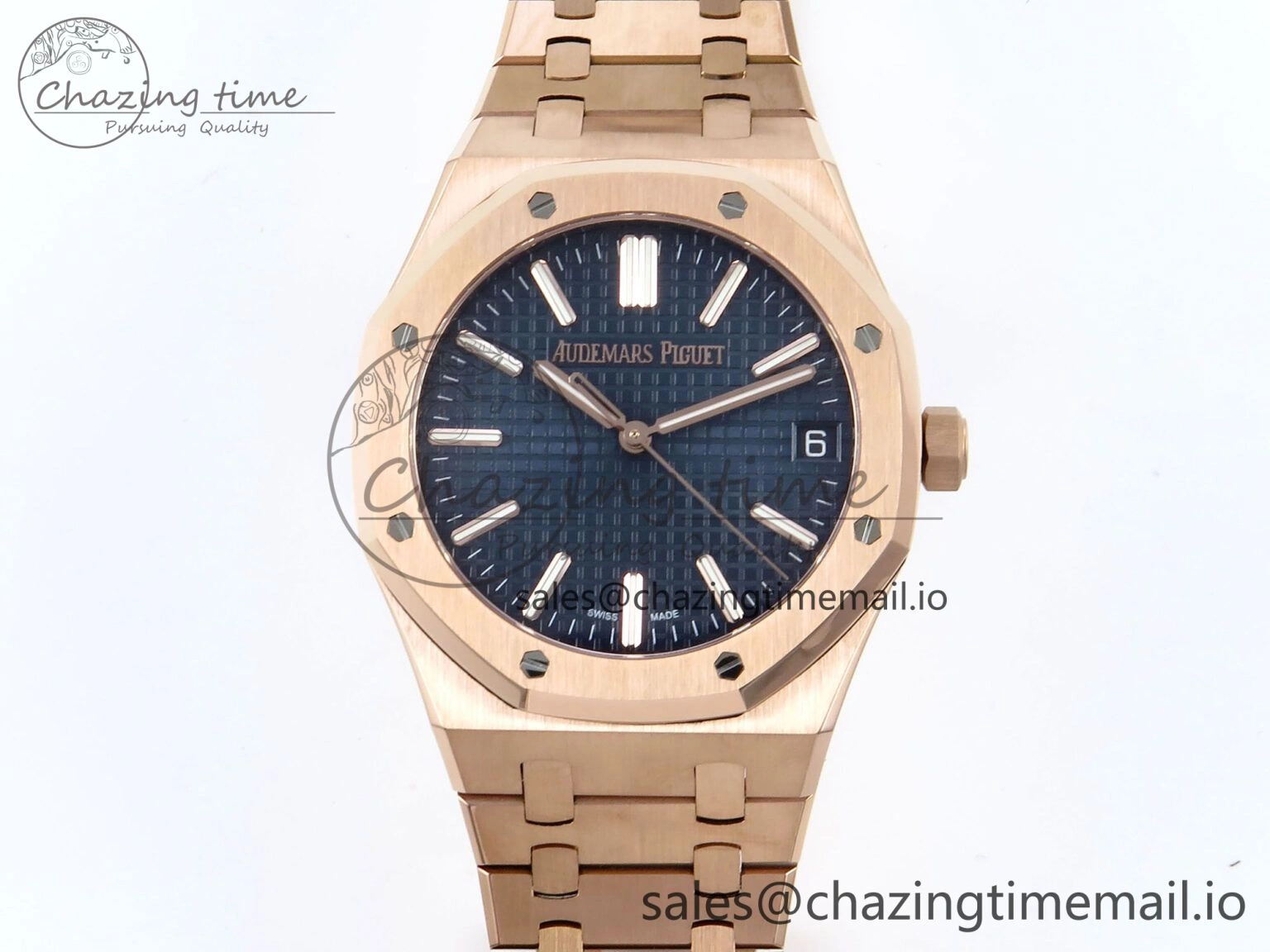 Royal Oak 15510 RG APSF 1:1 Best Edition Blue Dial on RG Bracelet SA4302 Super Clone V2 (SW Dial)
