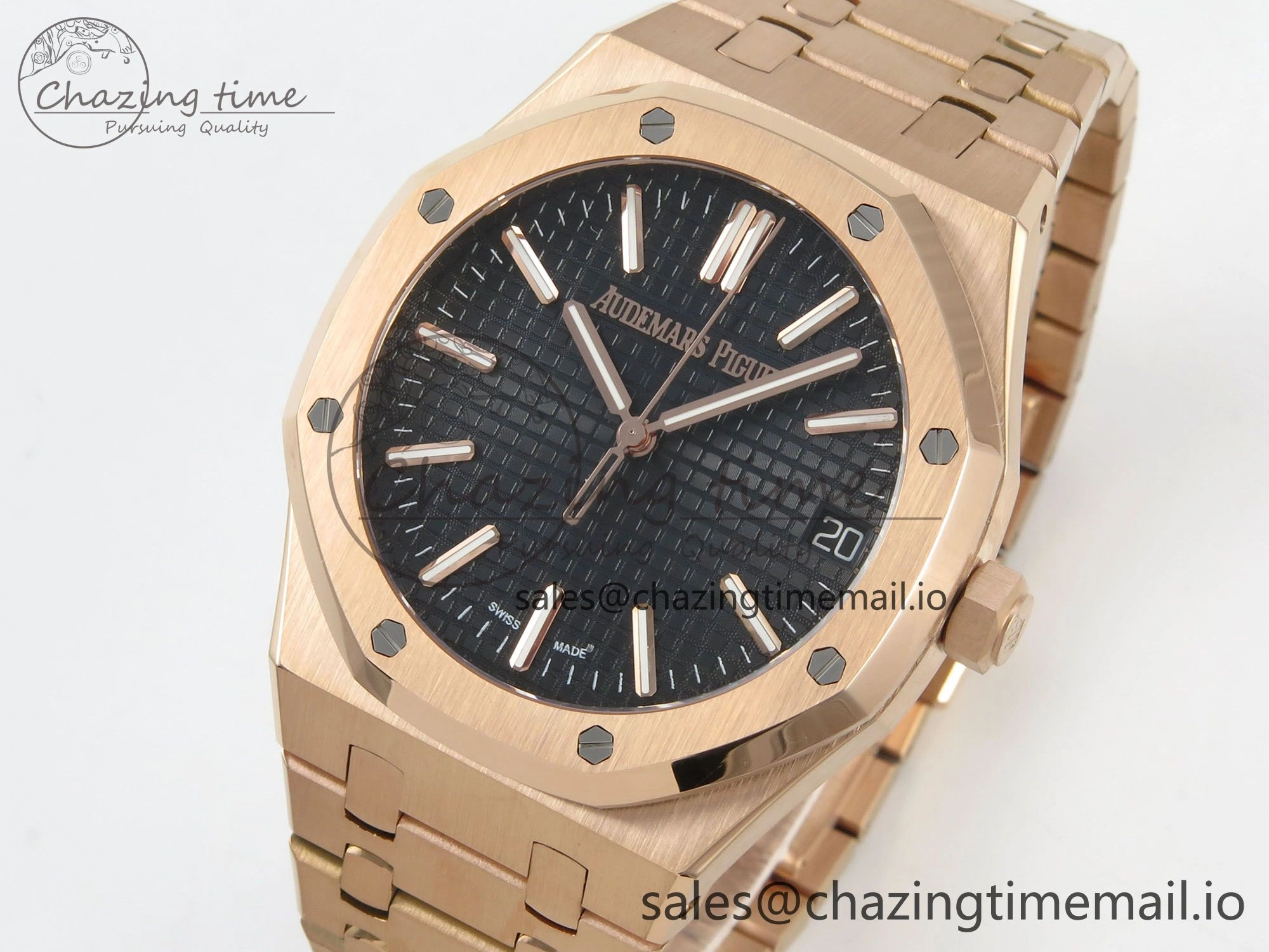 Royal Oak 15510 RG TWSF Best Edition Black Textured Dial on RG Bracelet SA4302 Super Clone