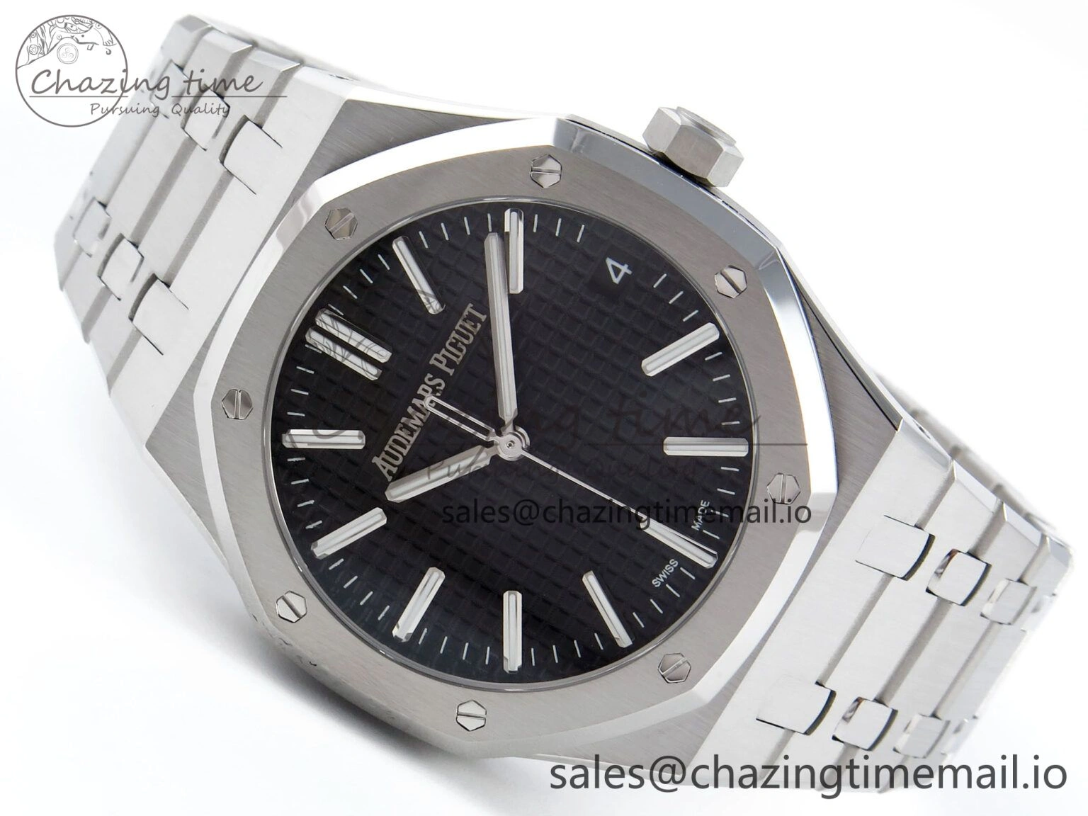 Royal Oak 15510 SS APSF 1:1 Best Edition Black Dial on SS Bracelet SA4302 Super Clone V2 (SW Dial)