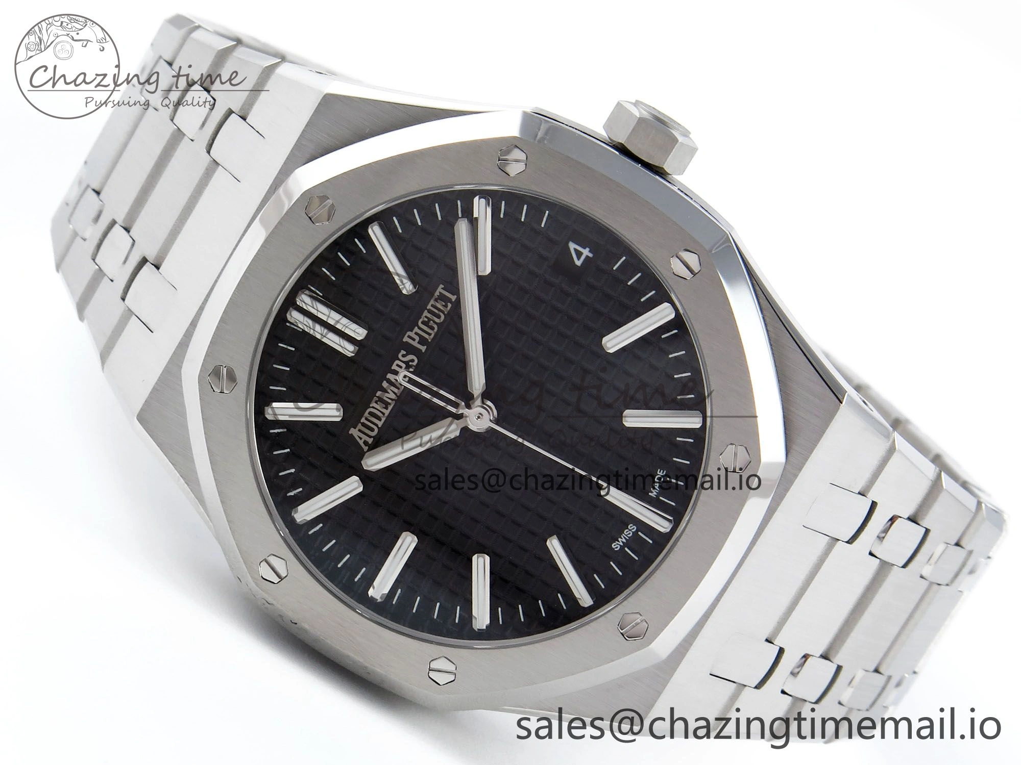 Royal Oak 15510 SS APSF 1:1 Best Edition Black Dial on SS Bracelet SA4302 Super Clone V2 (SW Dial)