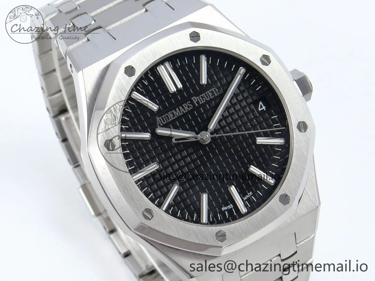 Royal Oak 15510 SS APSF 1:1 Best Edition Black Dial on SS Bracelet SA4302 Super Clone V2 (SW Dial)