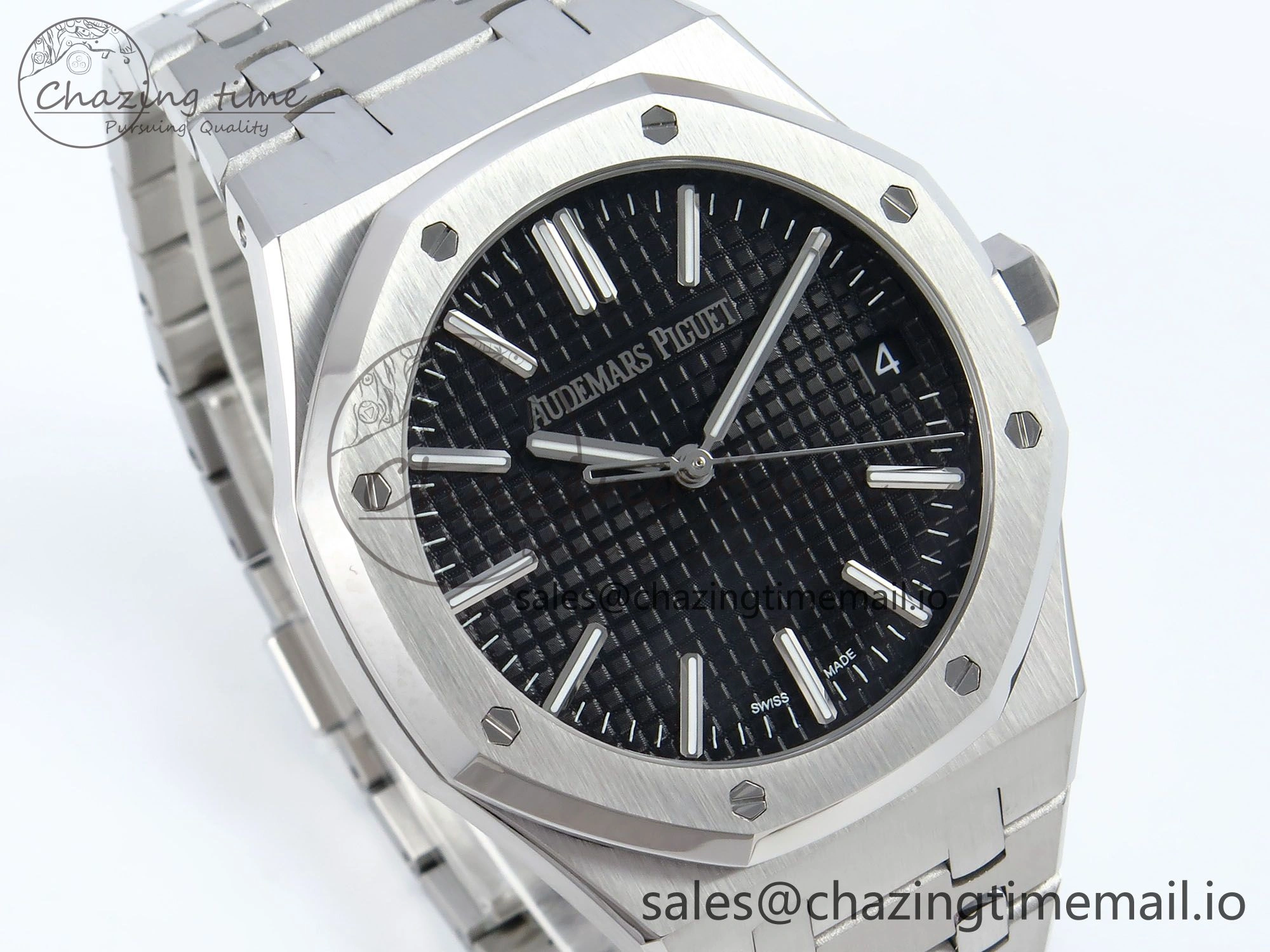 Royal Oak 15510 SS APSF 1:1 Best Edition Black Dial on SS Bracelet SA4302 Super Clone V2 (SW Dial)