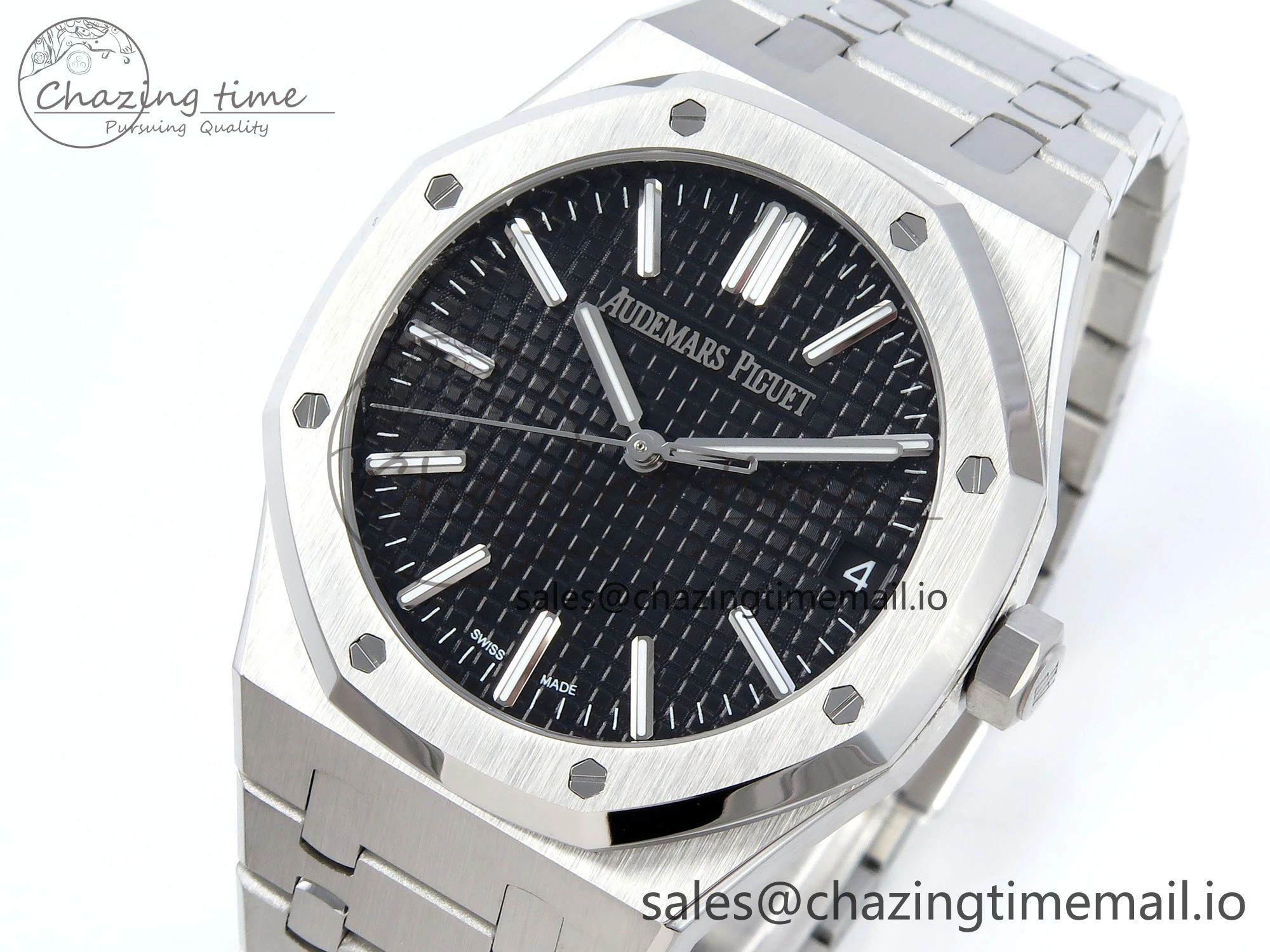 Royal Oak 15510 SS APSF 1:1 Best Edition Black Dial on SS Bracelet SA4302 Super Clone V2 (SW Dial)