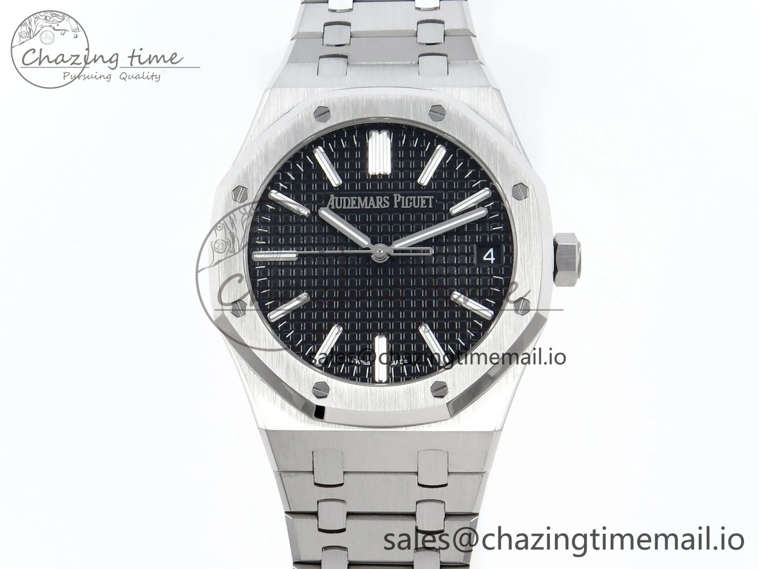 Royal Oak 15510 SS APSF 1:1 Best Edition Black Dial on SS Bracelet SA4302 Super Clone V2 (SW Dial)