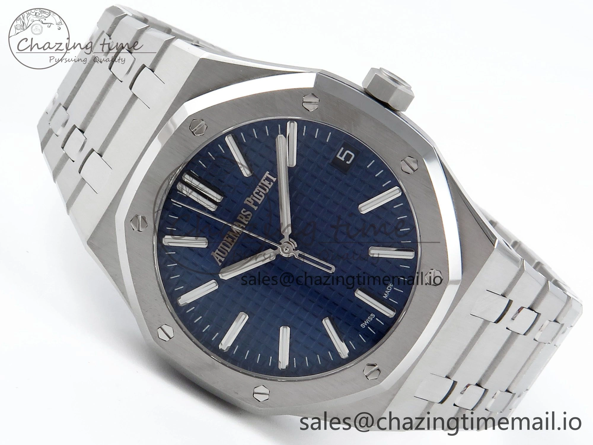 Royal Oak 15510 SS APSF 1:1 Best Edition Blue Dial on SS Bracelet SA4302 Super Clone V2 (SW Dial)