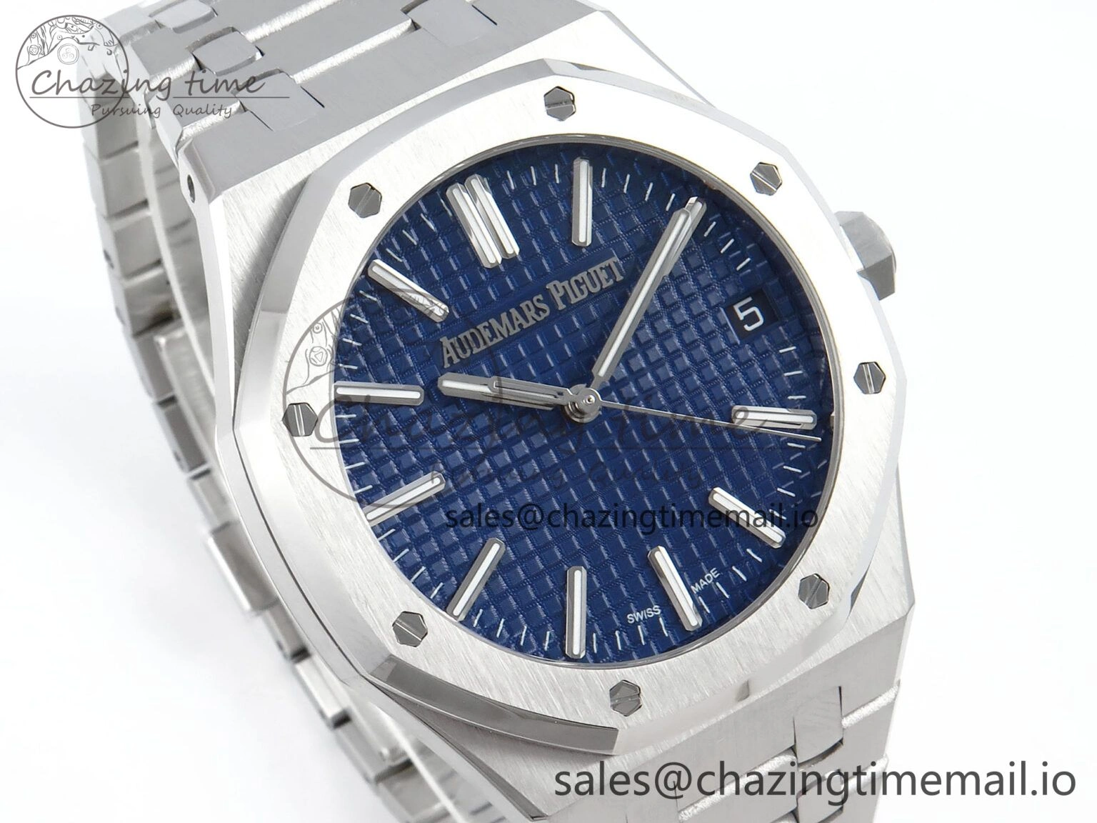 Royal Oak 15510 SS APSF 1:1 Best Edition Blue Dial on SS Bracelet SA4302 Super Clone V2 (SW Dial)