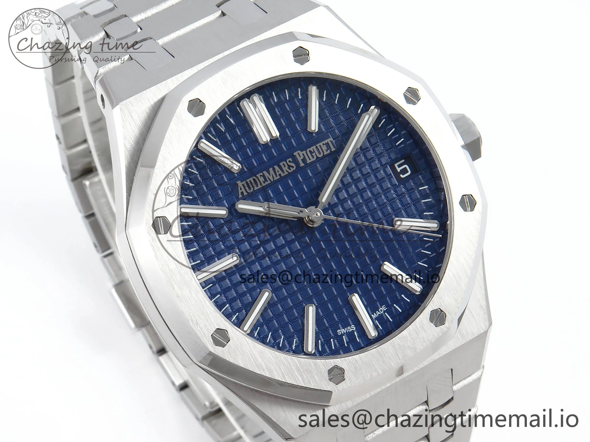 Royal Oak 15510 SS APSF 1:1 Best Edition Blue Dial on SS Bracelet SA4302 Super Clone V2 (SW Dial)