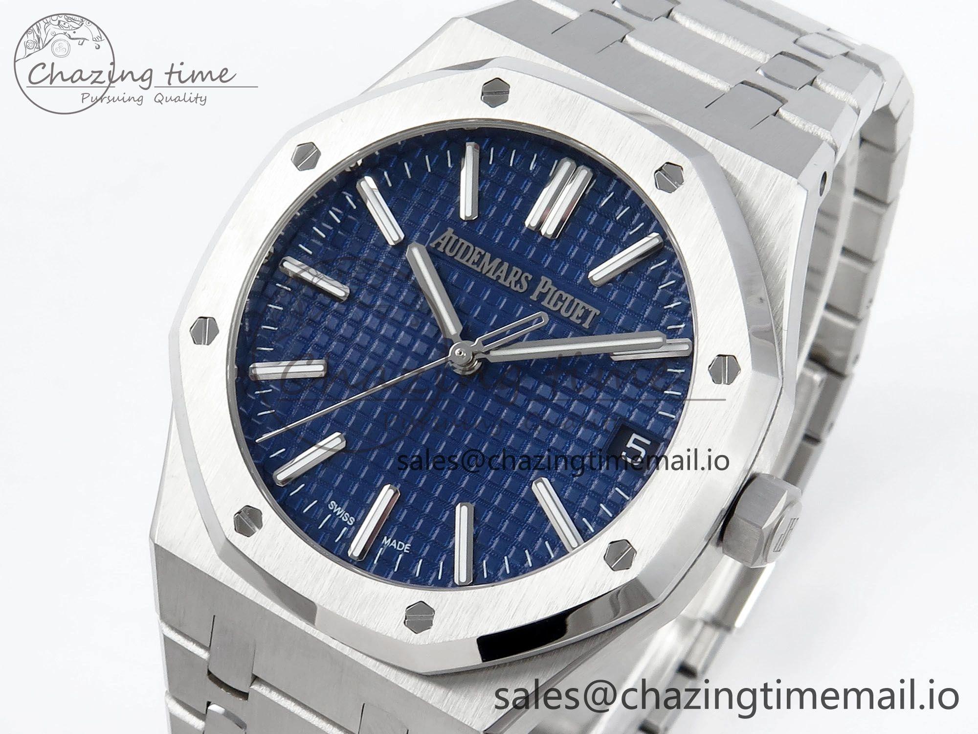 Royal Oak 15510 SS APSF 1:1 Best Edition Blue Dial on SS Bracelet SA4302 Super Clone V2 (SW Dial)
