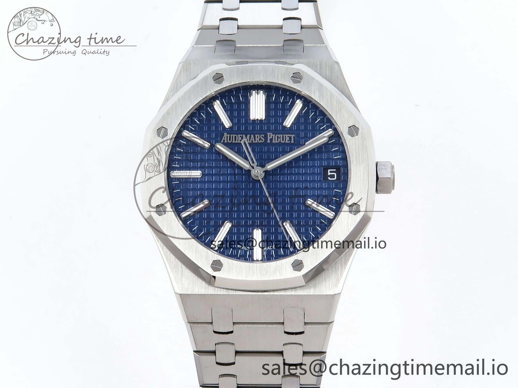 Royal Oak 15510 SS APSF 1:1 Best Edition Blue Dial on SS Bracelet SA4302 Super Clone V2 (SW Dial)