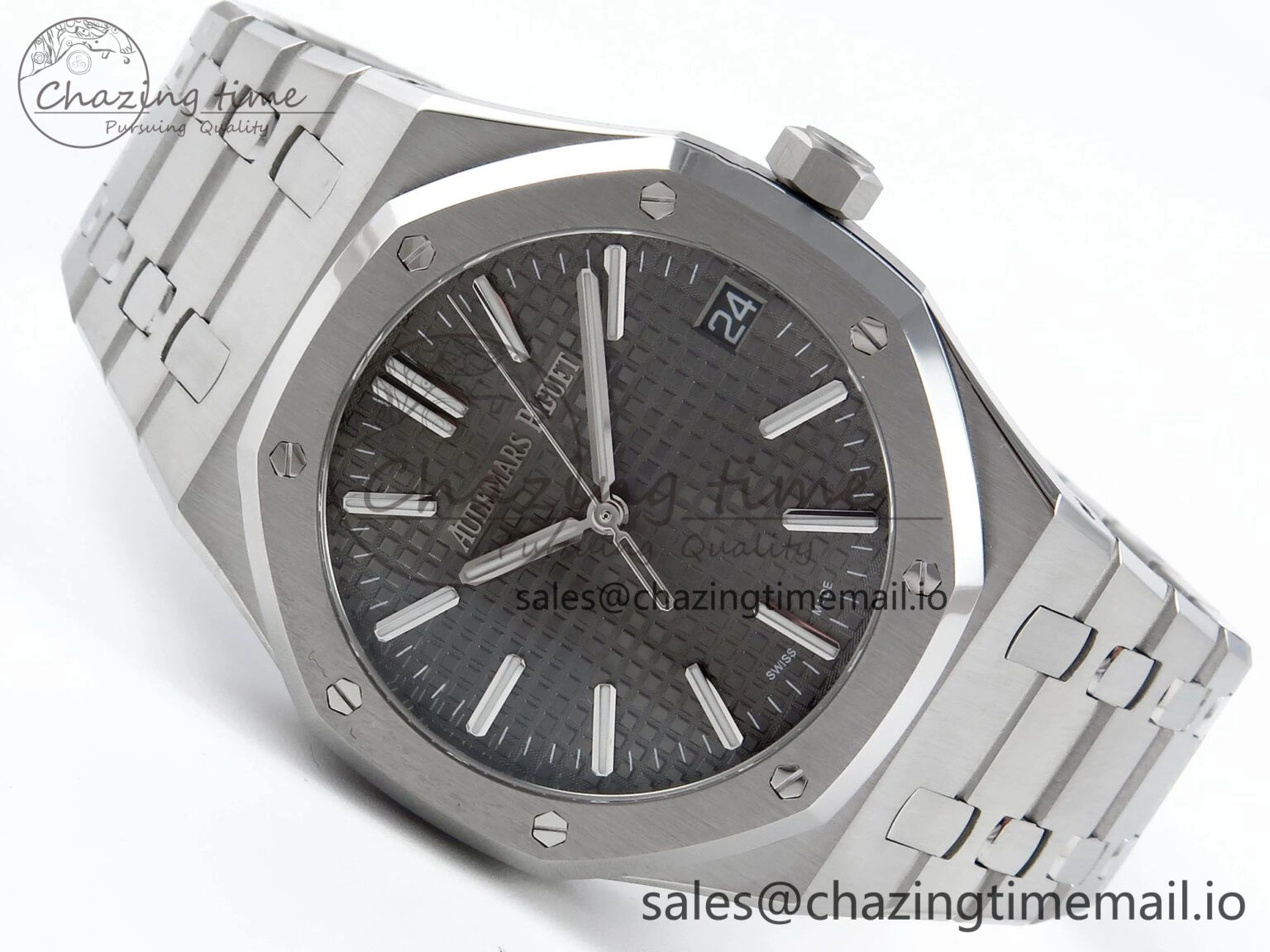Royal Oak 15510 SS APSF 1:1 Best Edition Gray Dial on SS Bracelet SA4302 Super Clone V2 (SW Dial)