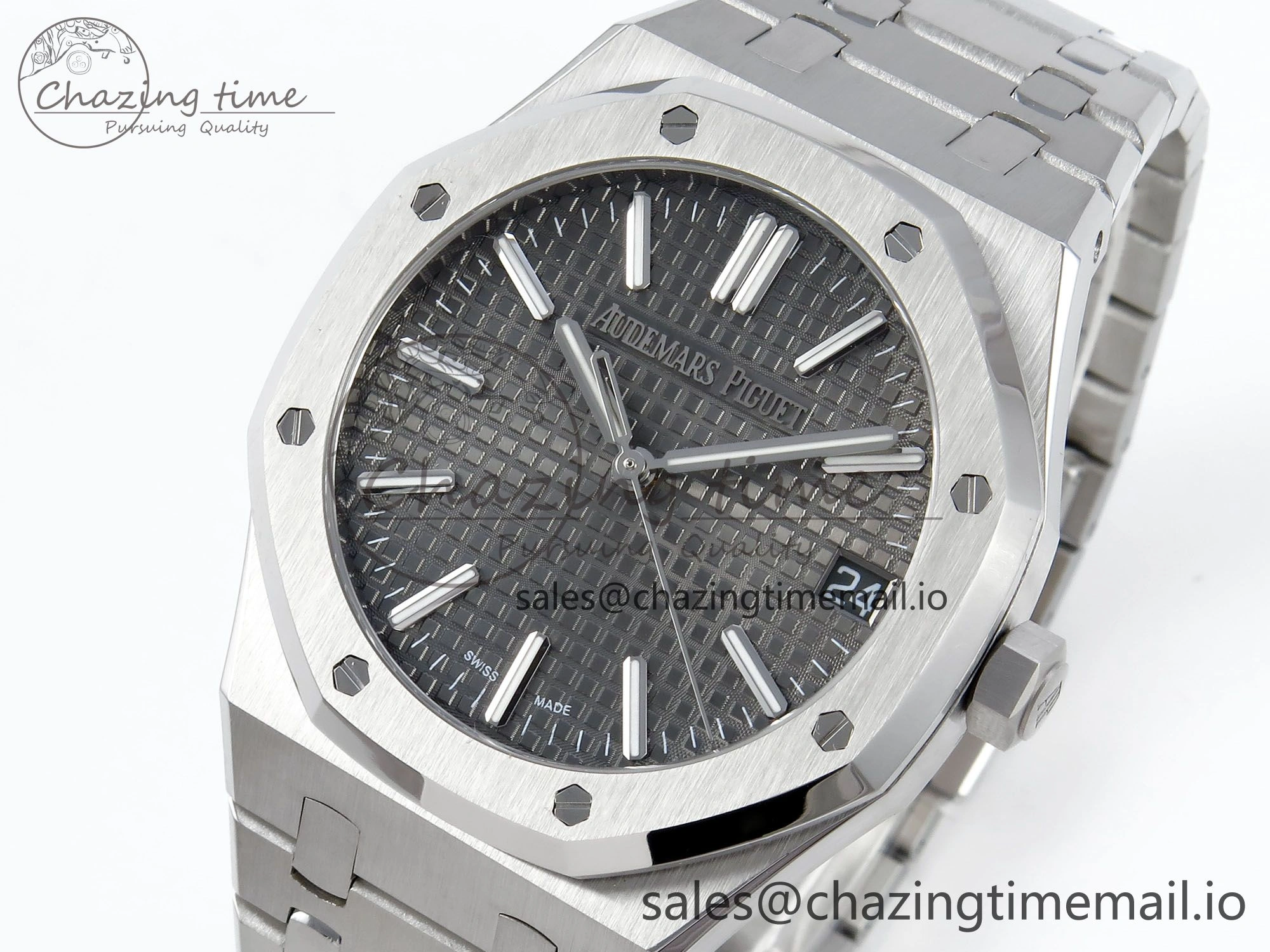 Royal Oak 15510 SS APSF 1:1 Best Edition Gray Dial on SS Bracelet SA4302 Super Clone V2 (SW Dial)