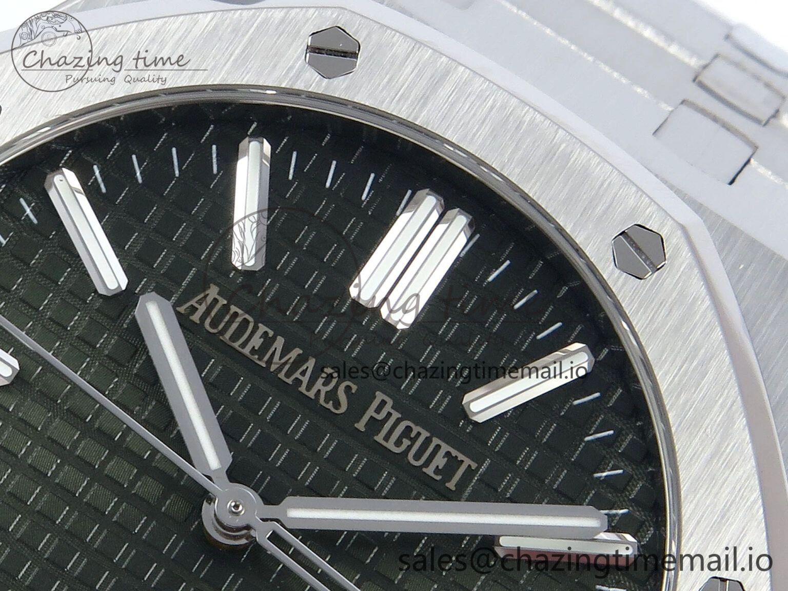 Royal Oak 15510 SS APSF 1:1 Best Edition Green Dial on SS Bracelet SA4302 Super Clone V2 (SW Dial)