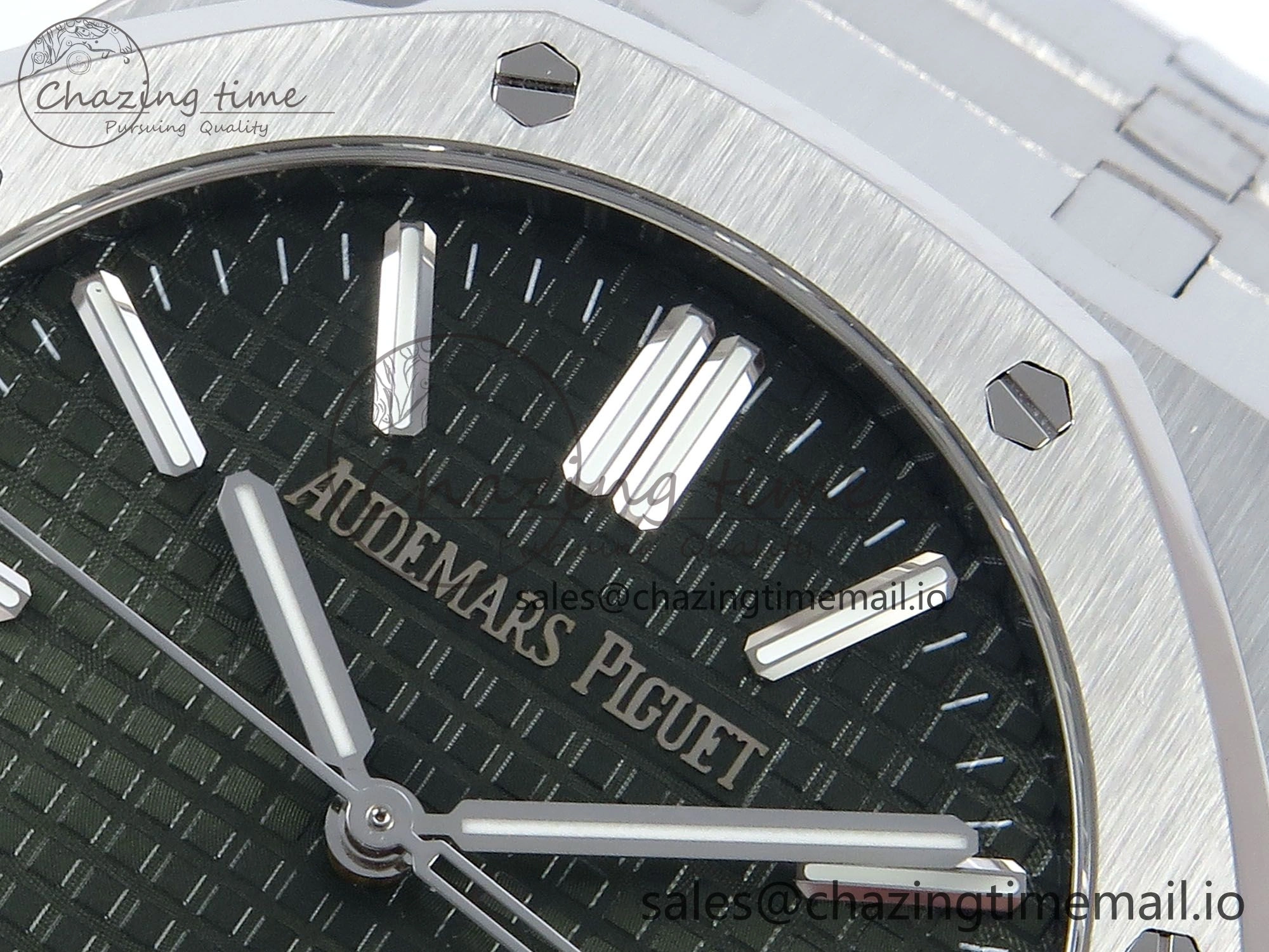 Royal Oak 15510 SS APSF 1:1 Best Edition Green Dial on SS Bracelet SA4302 Super Clone V2 (SW Dial)