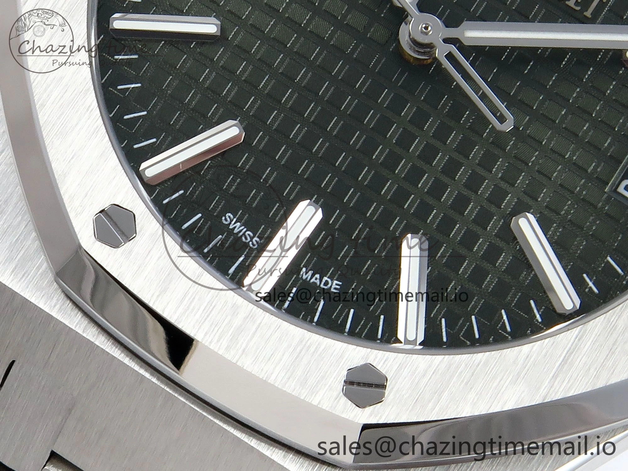 Royal Oak 15510 SS APSF 1:1 Best Edition Green Dial on SS Bracelet SA4302 Super Clone V2 (SW Dial)