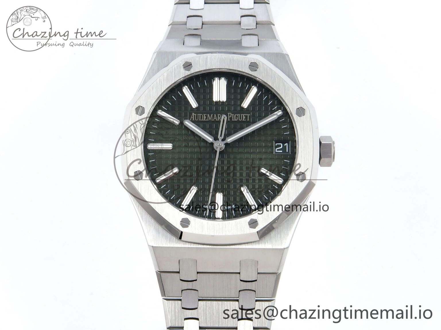 Royal Oak 15510 SS APSF 1:1 Best Edition Green Dial on SS Bracelet SA4302 Super Clone V2 (SW Dial)