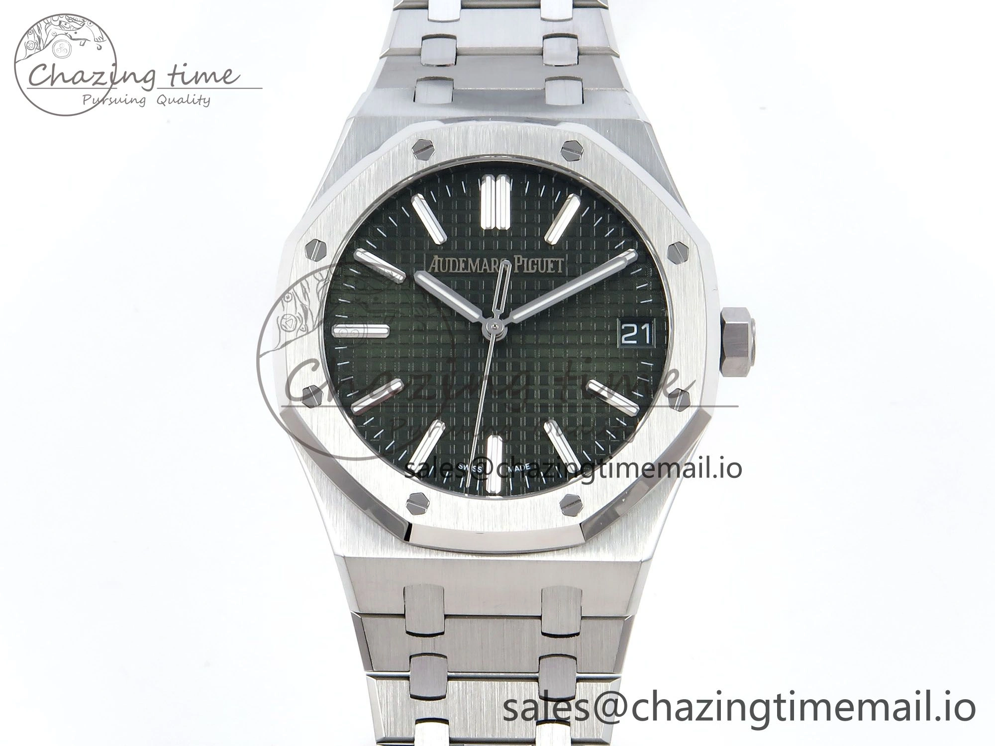 Royal Oak 15510 SS APSF 1:1 Best Edition Green Dial on SS Bracelet SA4302 Super Clone V2 (SW Dial)