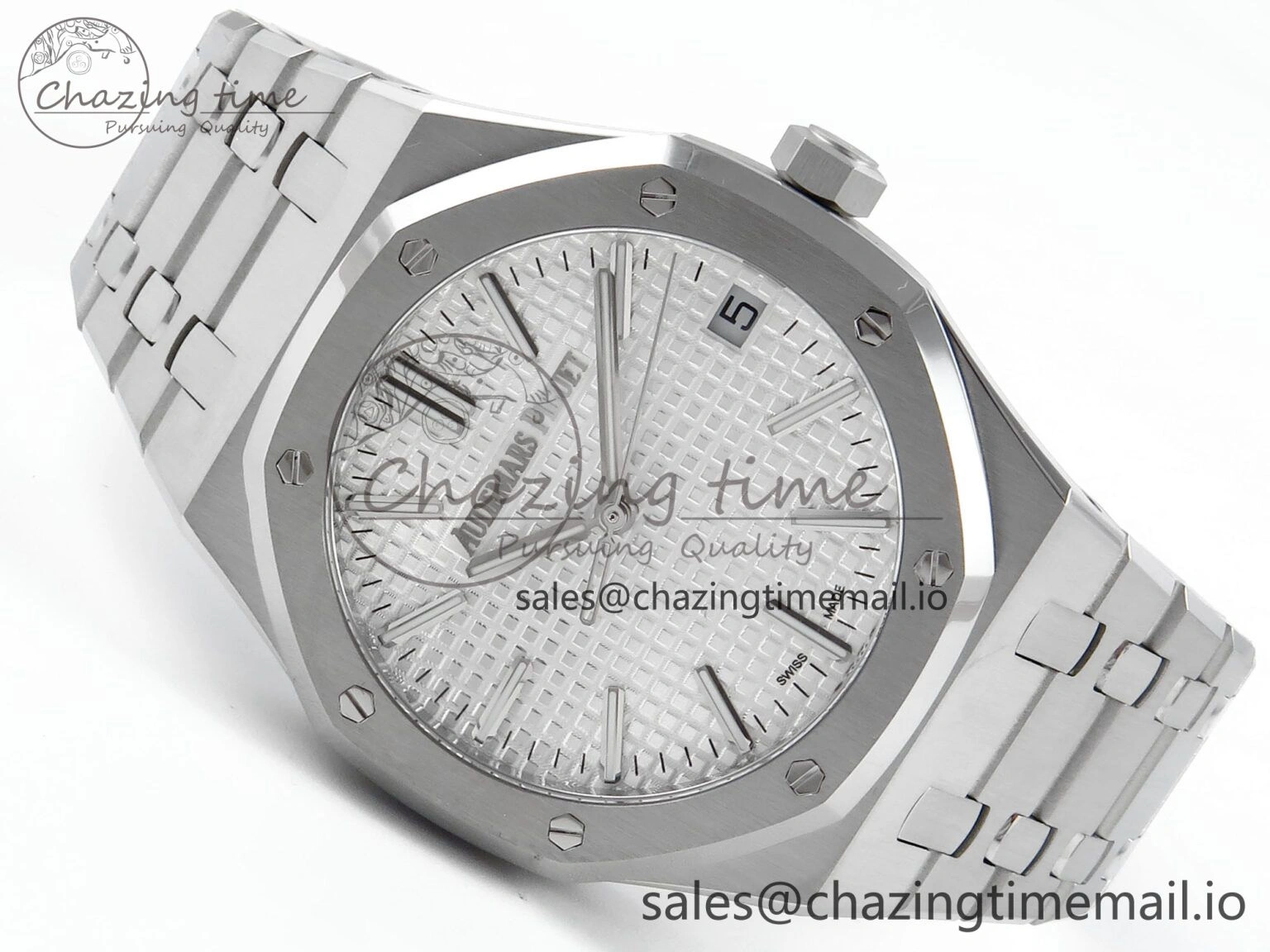 Royal Oak 15510 SS APSF 1:1 Best Edition White Dial on SS Bracelet SA4302 Super Clone V2 (SW Dial)