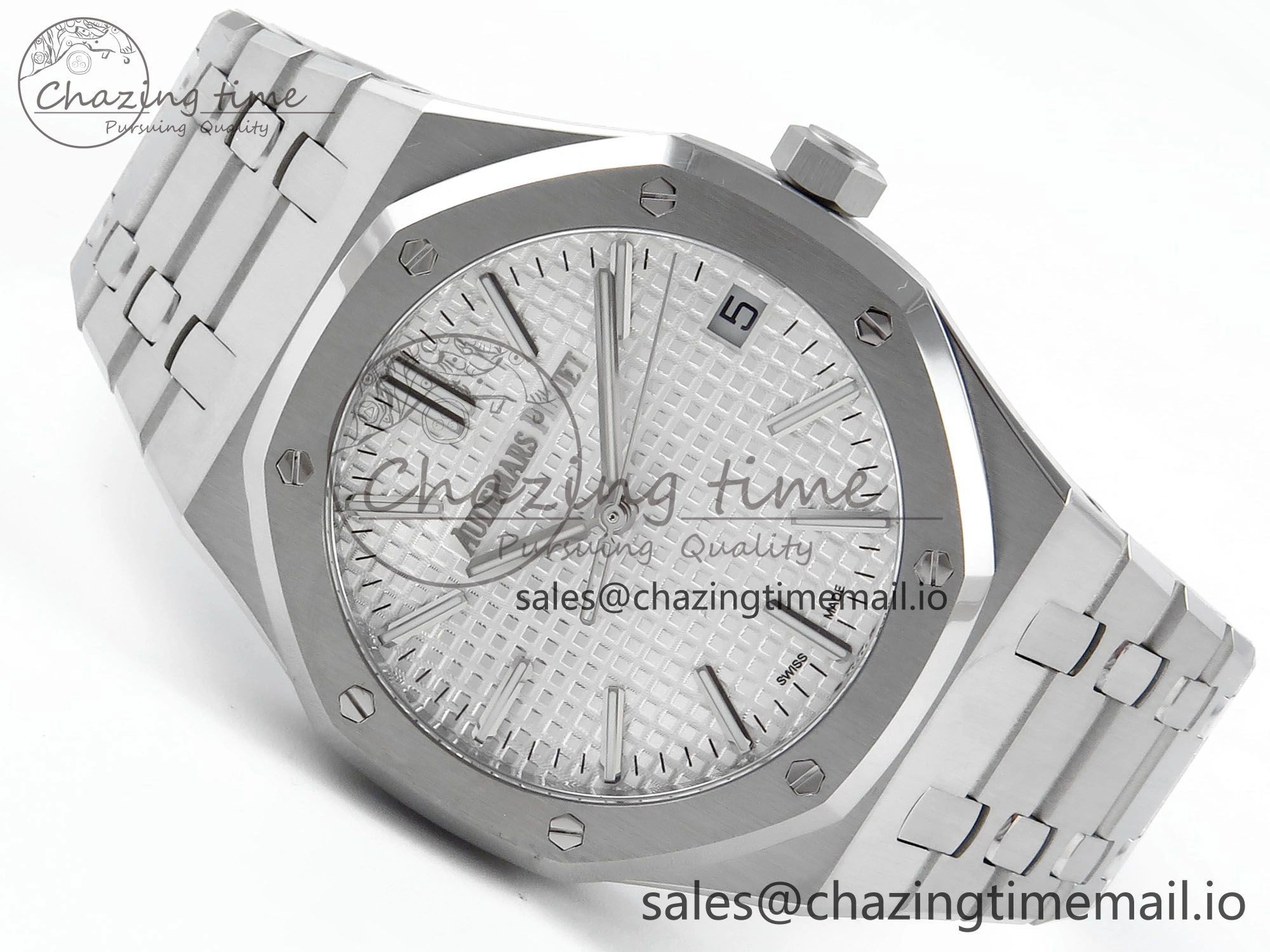 Royal Oak 15510 SS APSF 1:1 Best Edition White Dial on SS Bracelet SA4302 Super Clone V2 (SW Dial)