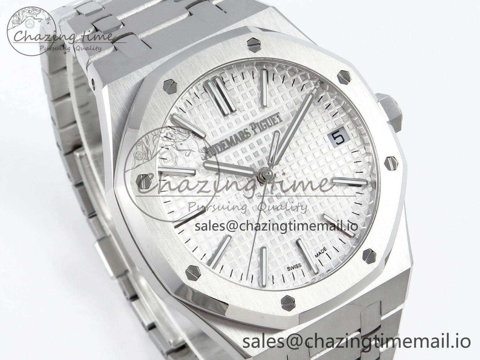 Royal Oak 15510 SS APSF 1:1 Best Edition White Dial on SS Bracelet SA4302 Super Clone V2 (SW Dial)