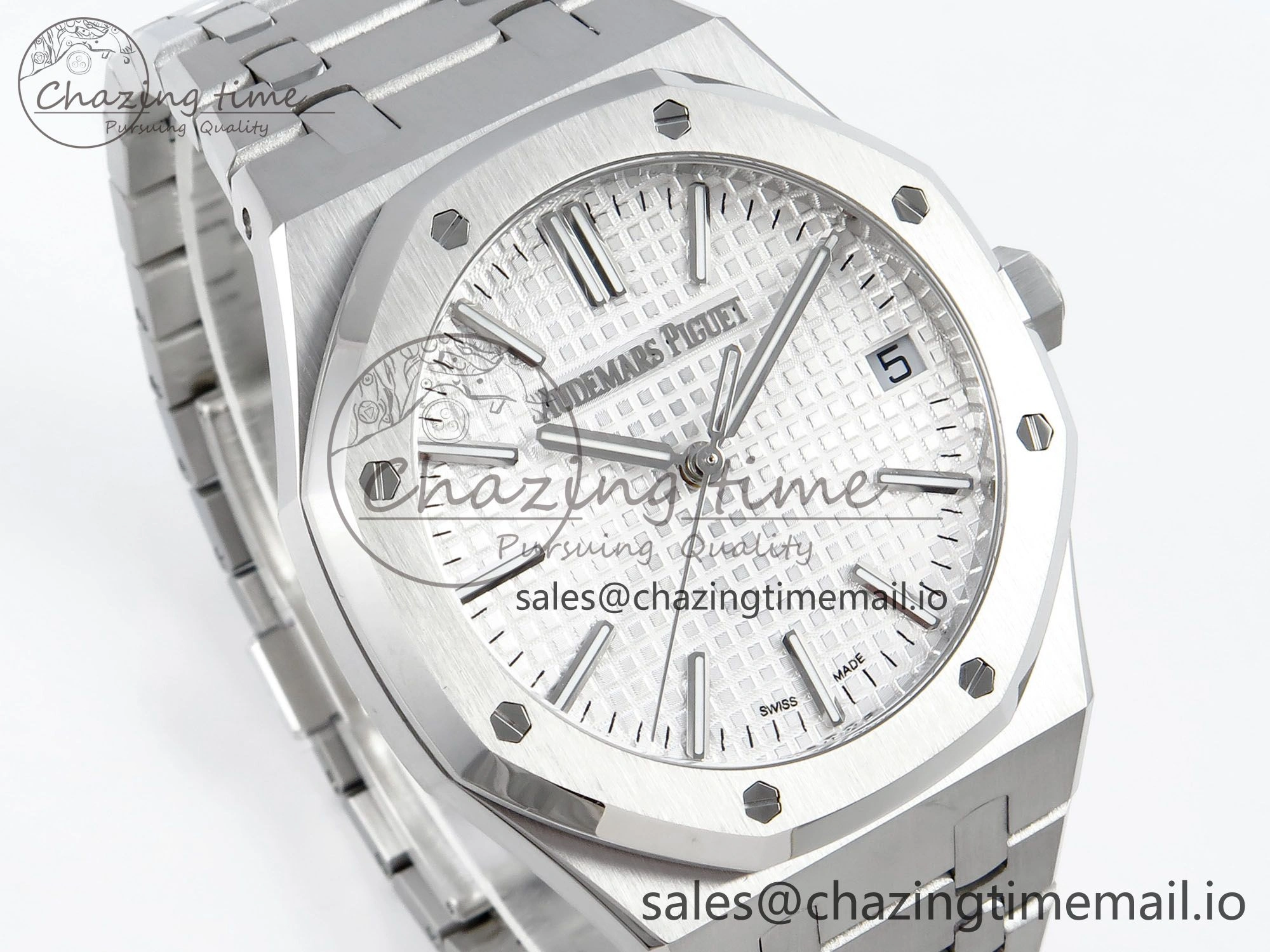 Royal Oak 15510 SS APSF 1:1 Best Edition White Dial on SS Bracelet SA4302 Super Clone V2 (SW Dial)