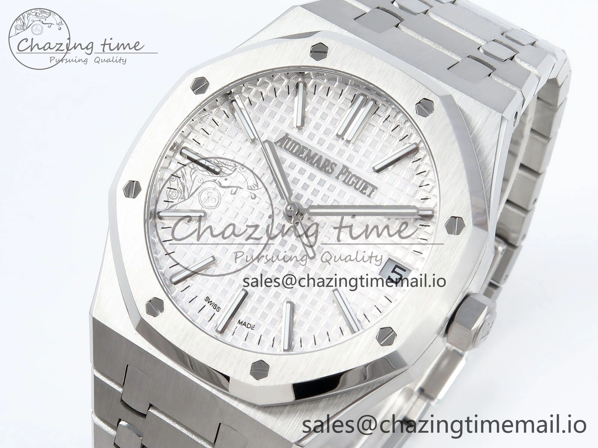 Royal Oak 15510 SS APSF 1:1 Best Edition White Dial on SS Bracelet SA4302 Super Clone V2 (SW Dial)