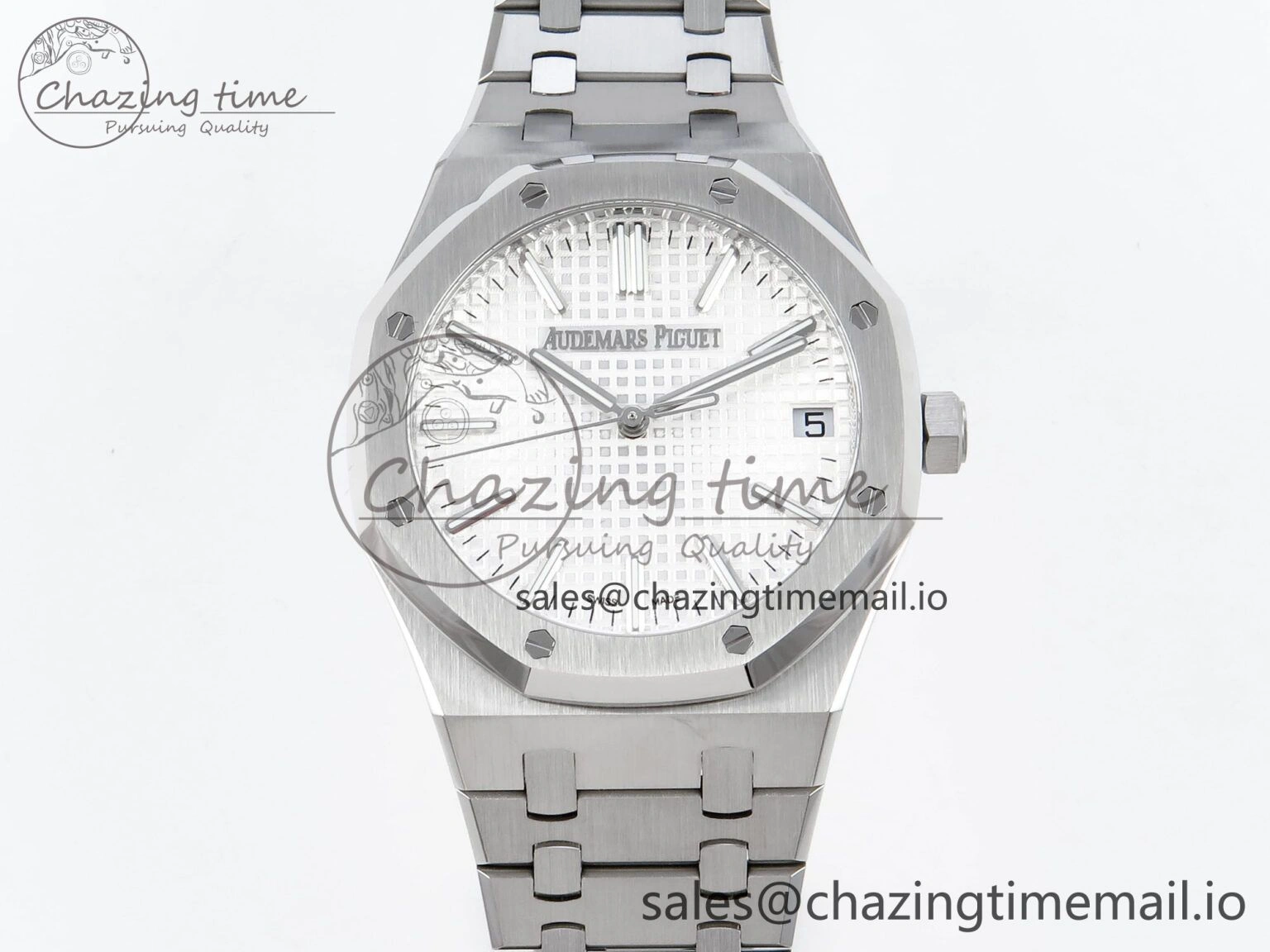 Royal Oak 15510 SS APSF 1:1 Best Edition White Dial on SS Bracelet SA4302 Super Clone V2 (SW Dial)
