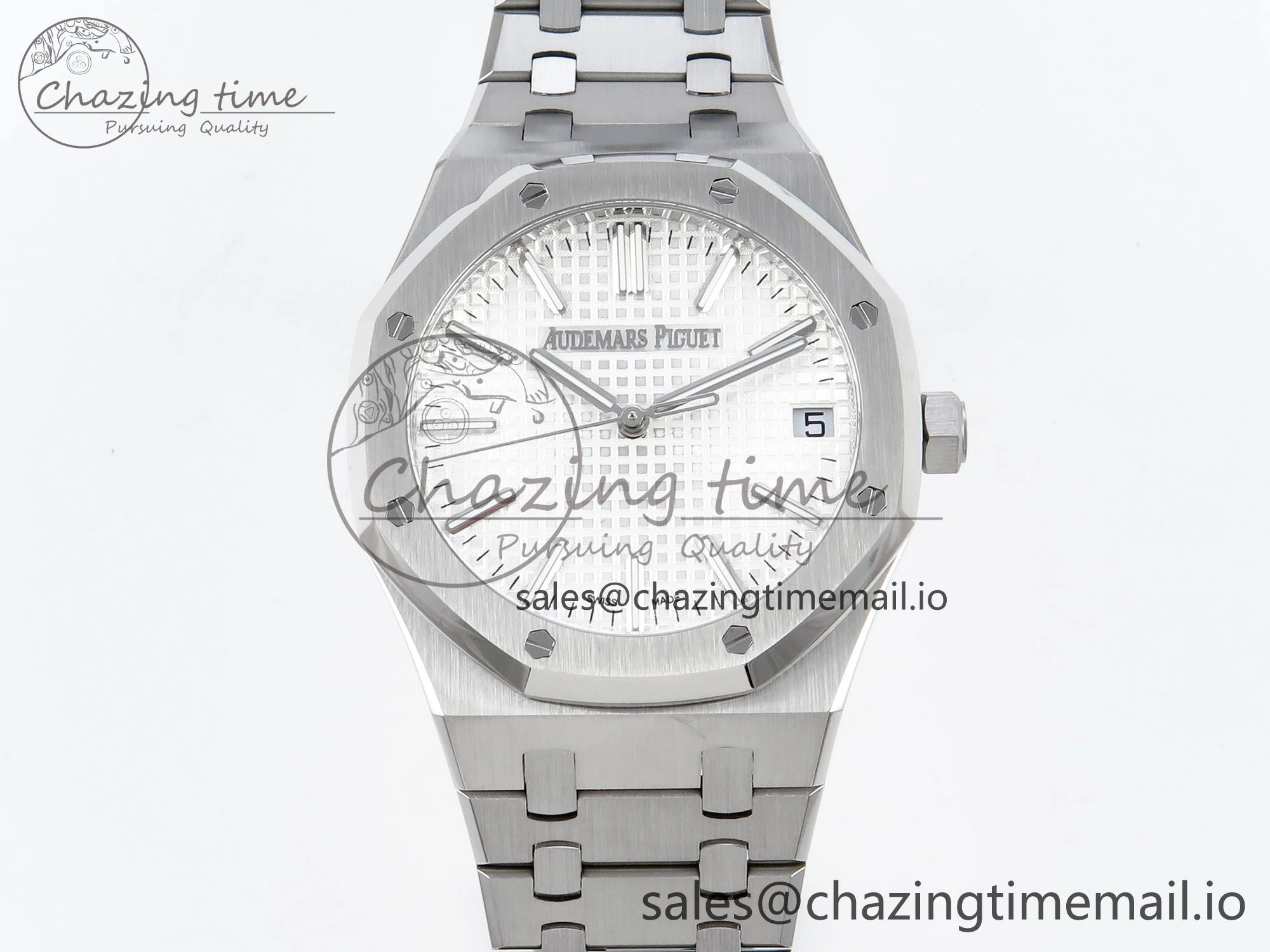 Royal Oak 15510 SS APSF 1:1 Best Edition White Dial on SS Bracelet SA4302 Super Clone V2 (SW Dial)