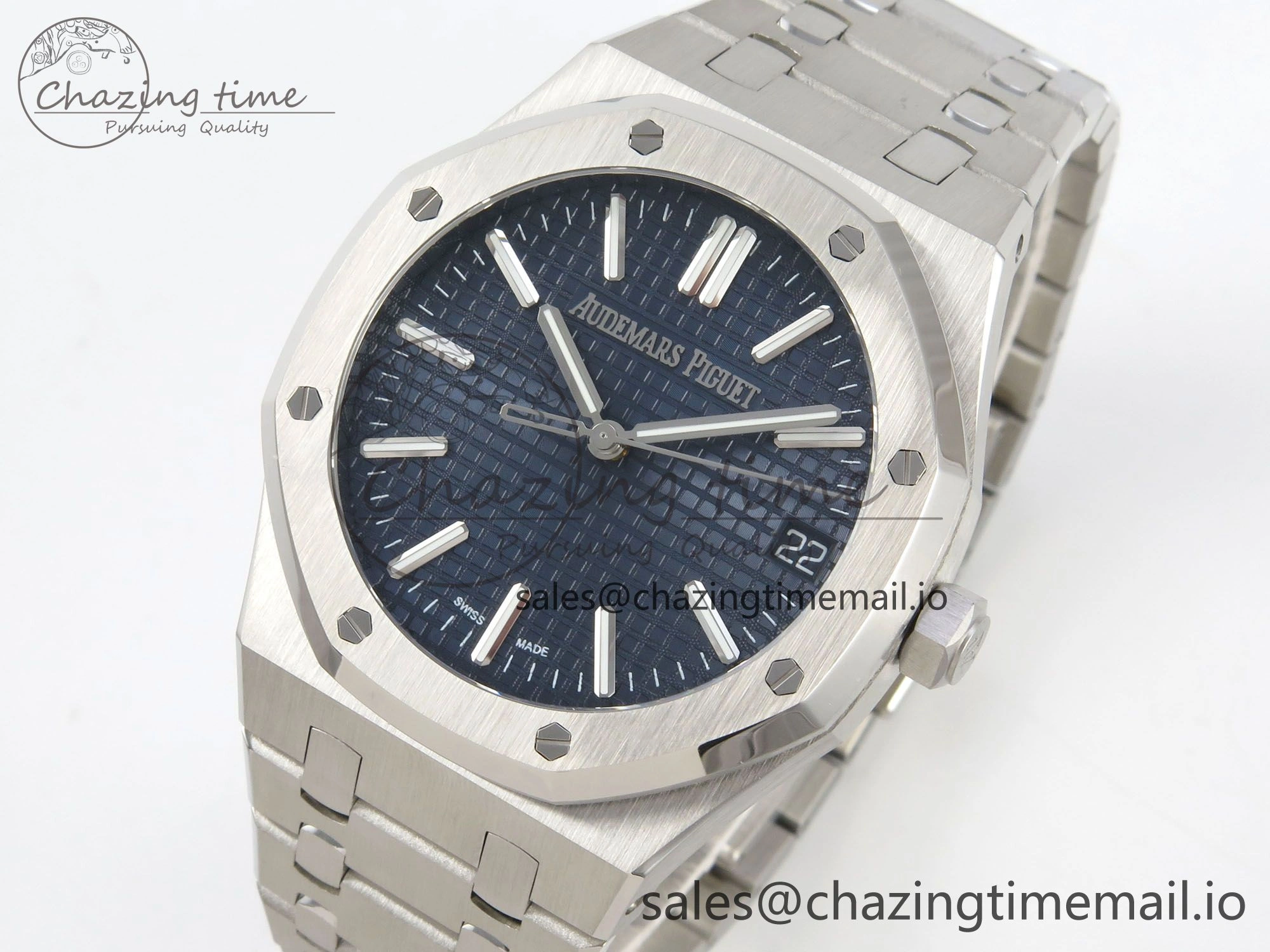 Royal Oak 15510 SS TWSF Best Edition Blue Textured Dial on SS Bracelet SA4302 Super Clone