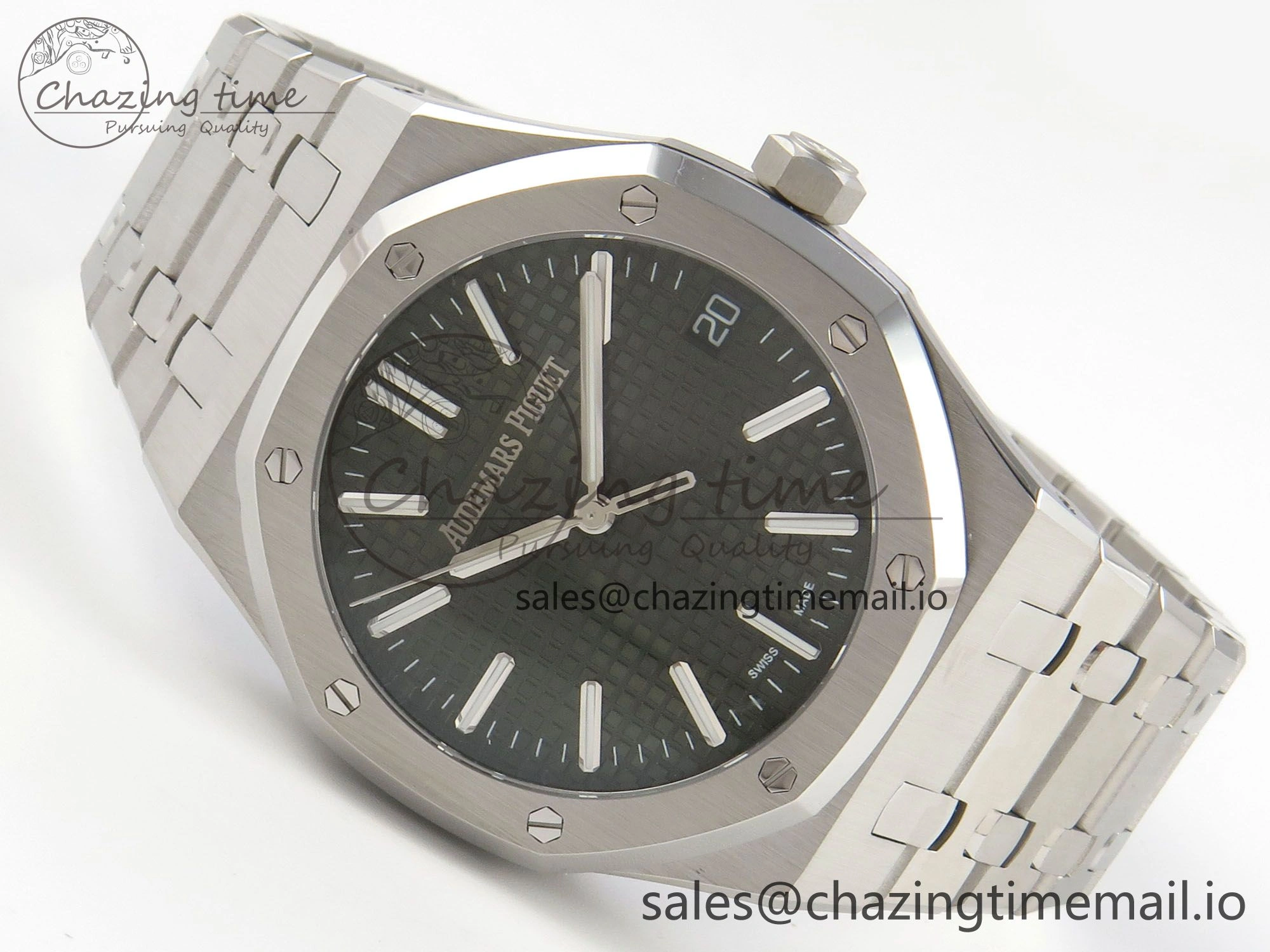 Royal Oak 15510 SS TWSF Best Edition Green Textured Dial on SS Bracelet SA4302 Super Clone