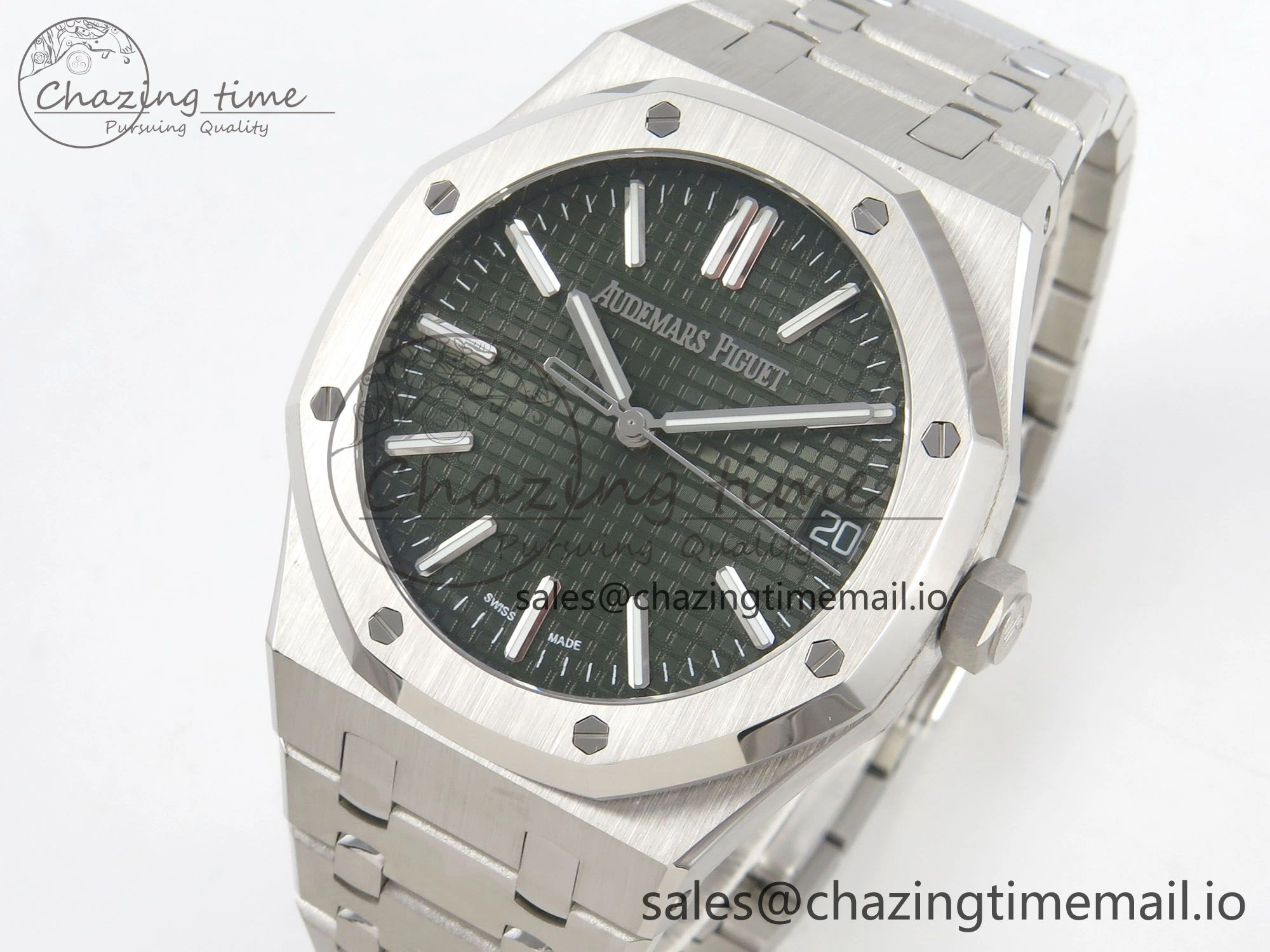 Royal Oak 15510 SS TWSF Best Edition Green Textured Dial on SS Bracelet SA4302 Super Clone