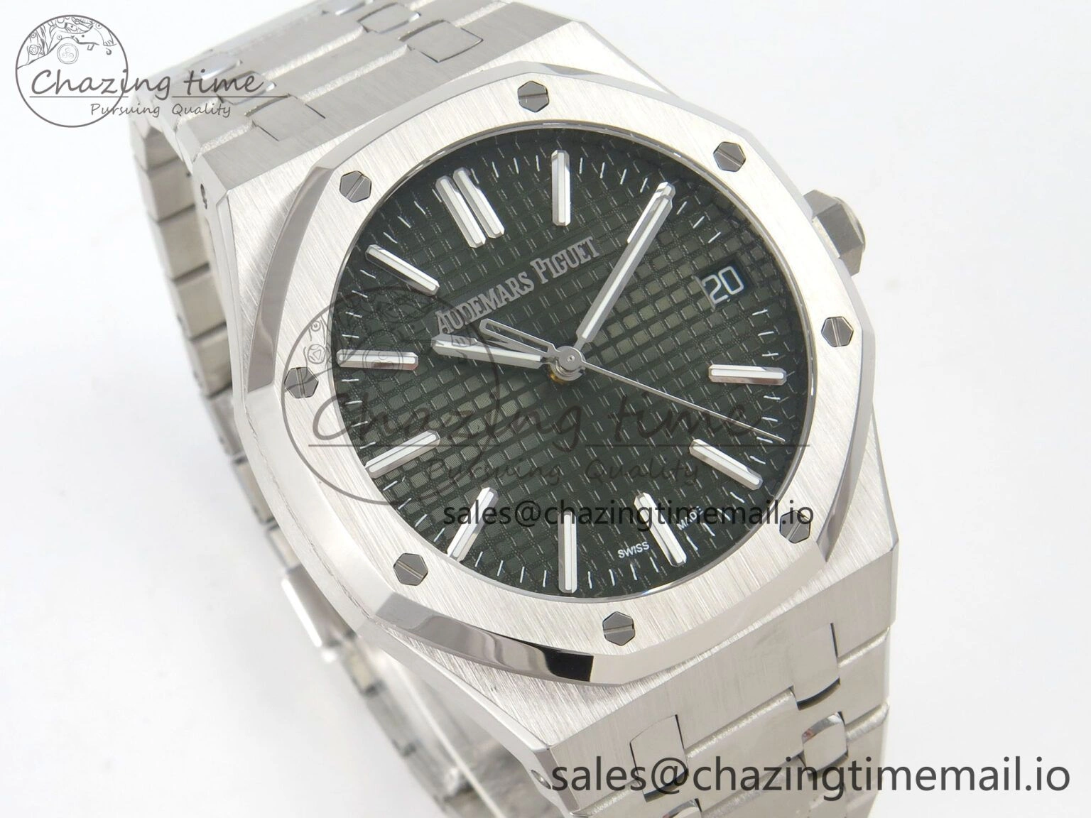 Royal Oak 15510 SS TWSF Best Edition Green Textured Dial on SS Bracelet SA4302 Super Clone