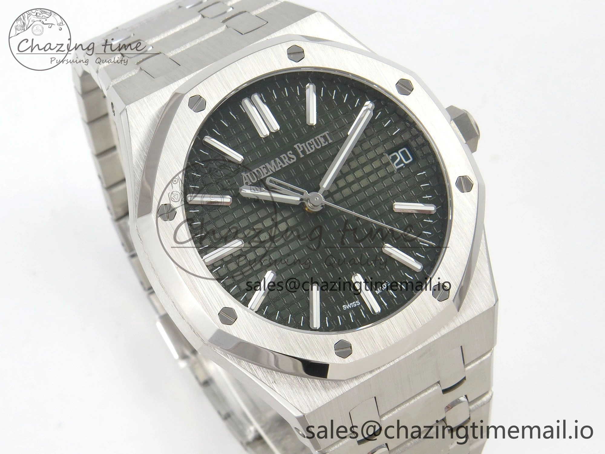 Royal Oak 15510 SS TWSF Best Edition Green Textured Dial on SS Bracelet SA4302 Super Clone