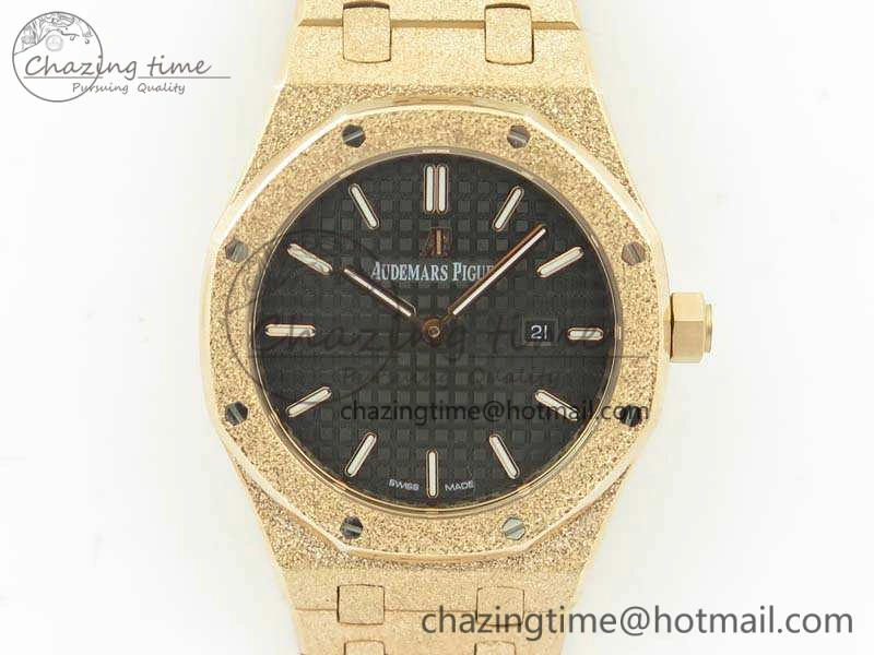 Royal Oak 33mm 15000 Satin-Polished RG OM Best Edition Black Dial On RG Bracelet Quartz