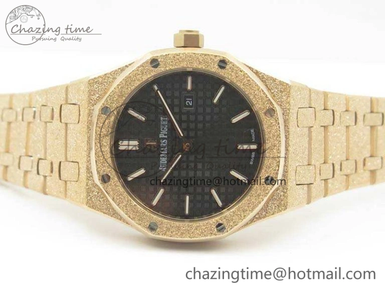 Royal Oak 33mm 15000 Satin-Polished RG OM Best Edition Black Dial On RG Bracelet Quartz