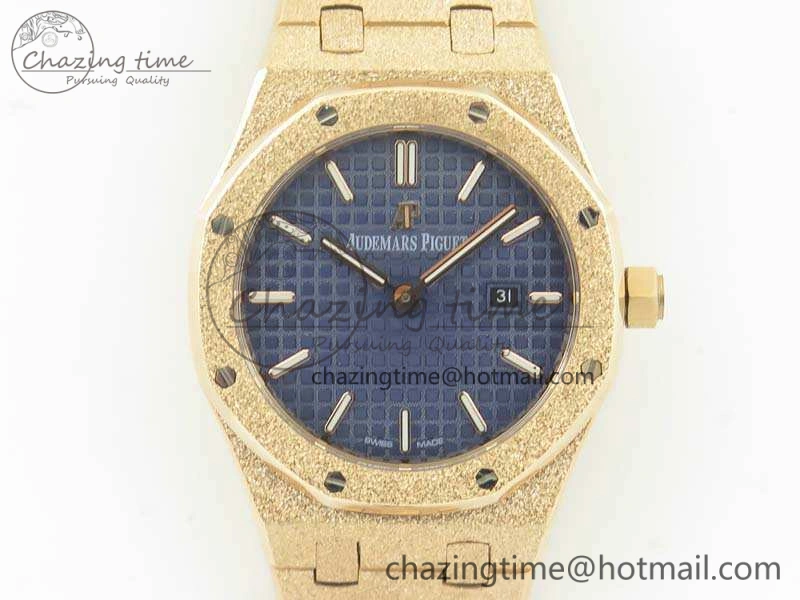 Royal Oak 33mm 15000 Satin-Polished RG OM Best Edition Blue Dial On RG Bracelet Quartz