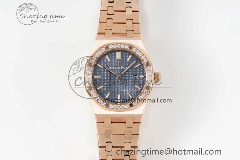 Royal Oak 33mm Ladies RG 8F Best Edition Blue Dial Diamonds Bezel on RG Bracelet Quartz