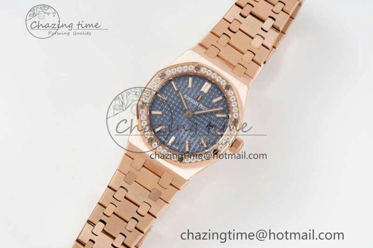 Royal Oak 33mm Ladies RG 8F Best Edition Blue Dial Diamonds Bezel on RG Bracelet Quartz
