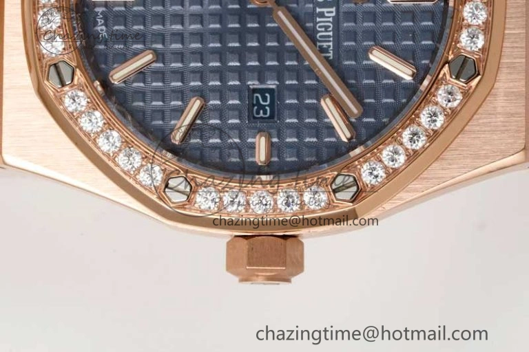 Royal Oak 33mm Ladies RG 8F Best Edition Blue Dial Diamonds Bezel on RG Bracelet Quartz