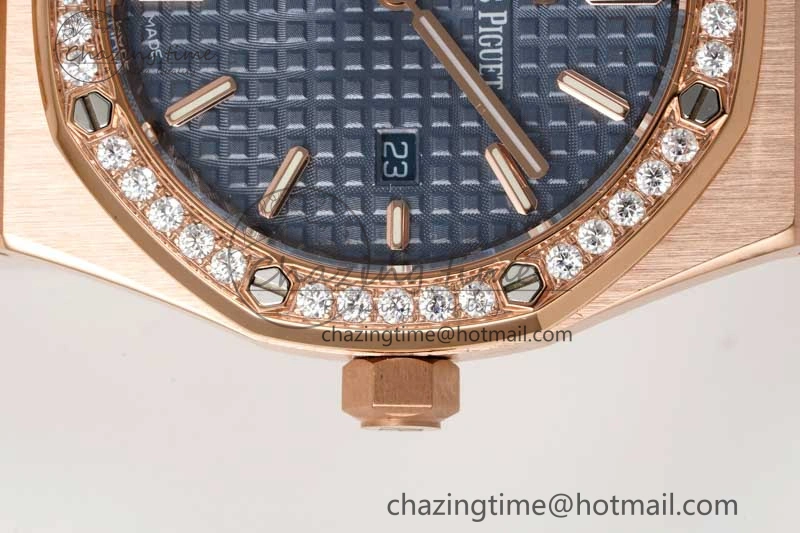 Royal Oak 33mm Ladies RG 8F Best Edition Blue Dial Diamonds Bezel on RG Bracelet Quartz