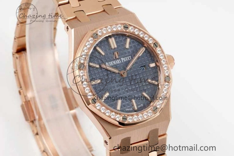 Royal Oak 33mm Ladies RG 8F Best Edition Blue Dial Diamonds Bezel on RG Bracelet Quartz