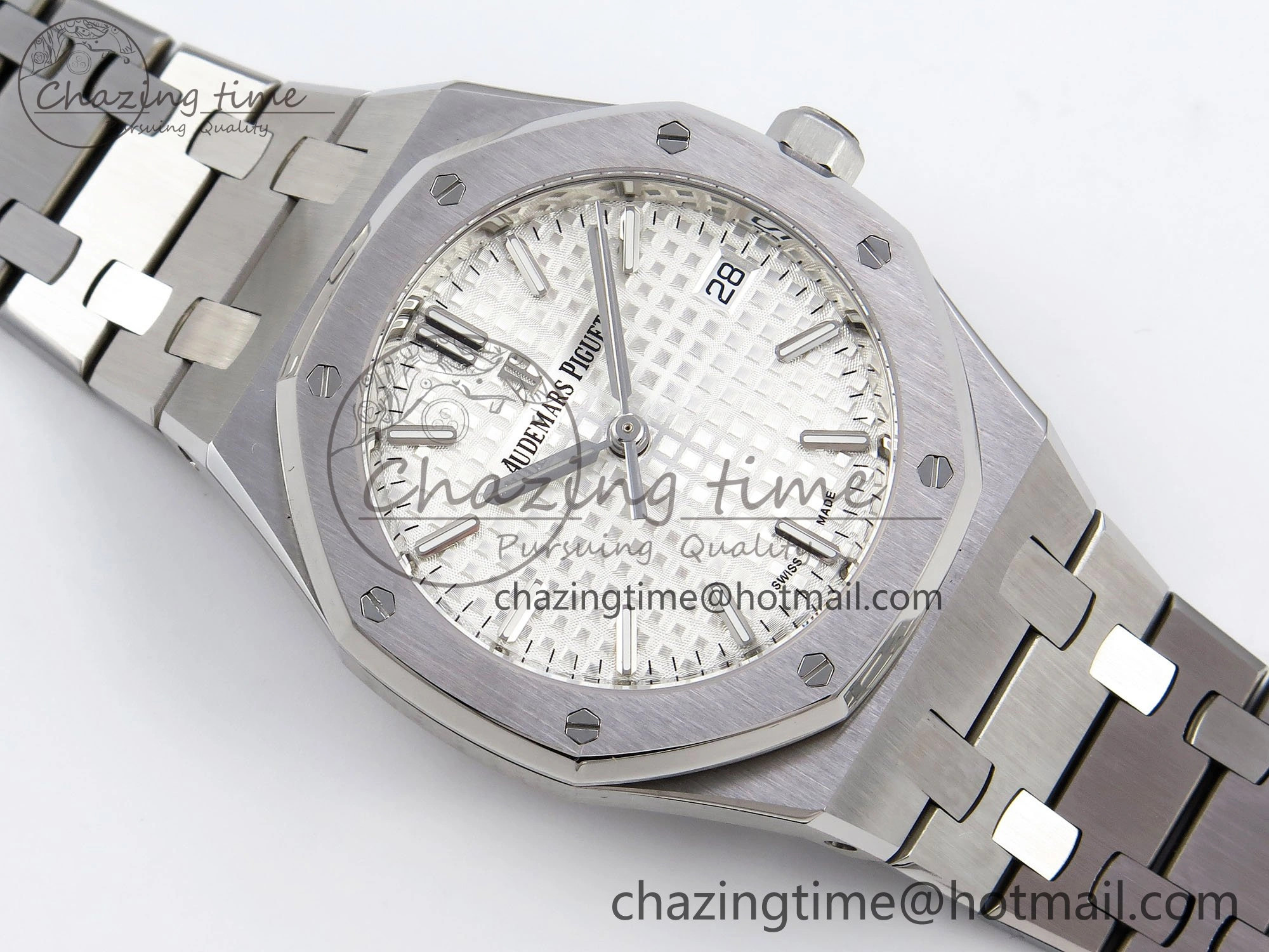 Royal Oak 34mm SS ZF 1:1 Best Edition White Textured Dial on SS Bracelet A5800