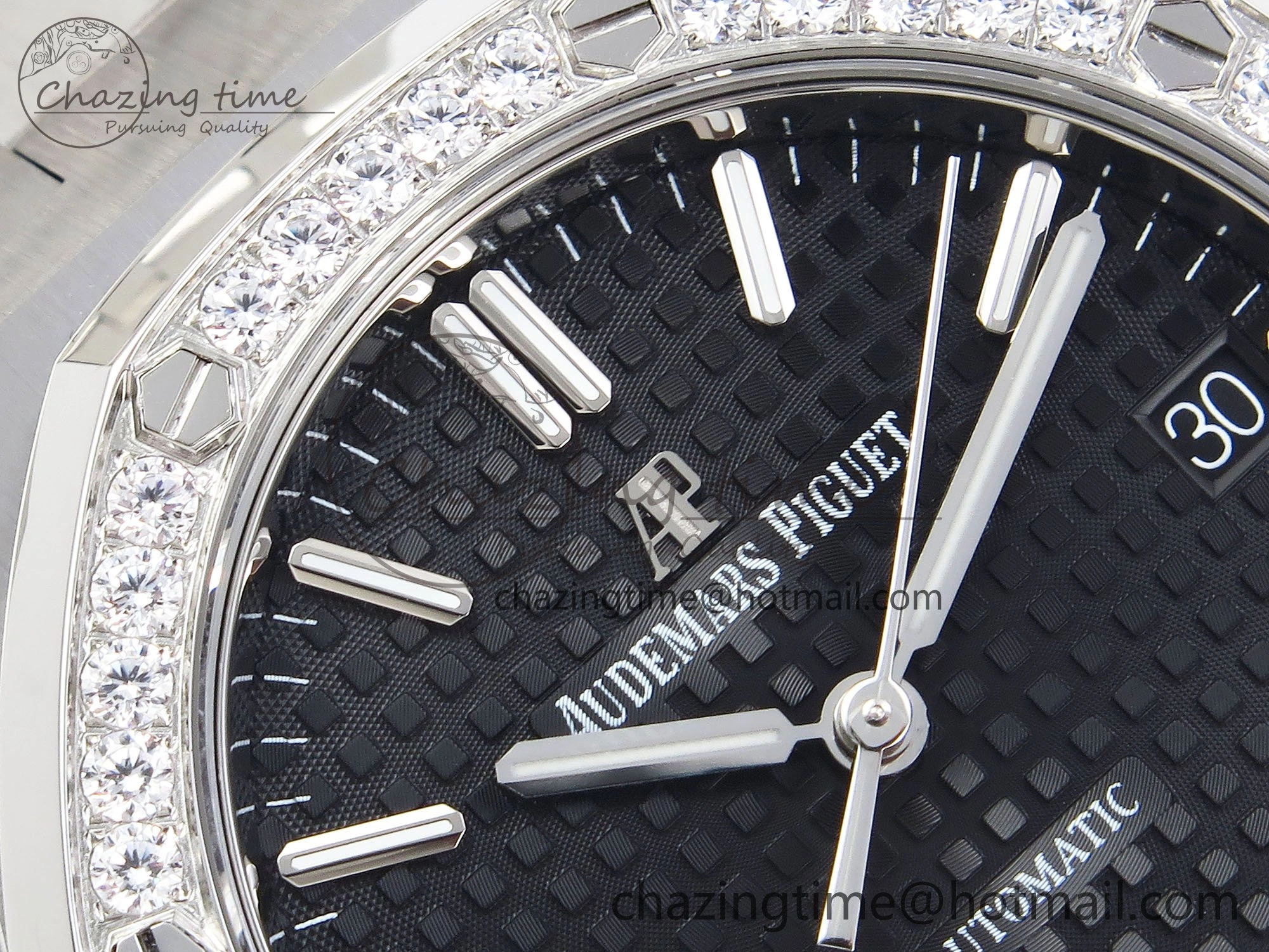 Royal Oak 37mm 15450 Diamond SS APSF 1:1 Best Edition Black Textured Dial on SS Bracelet SA3120 Super Clone